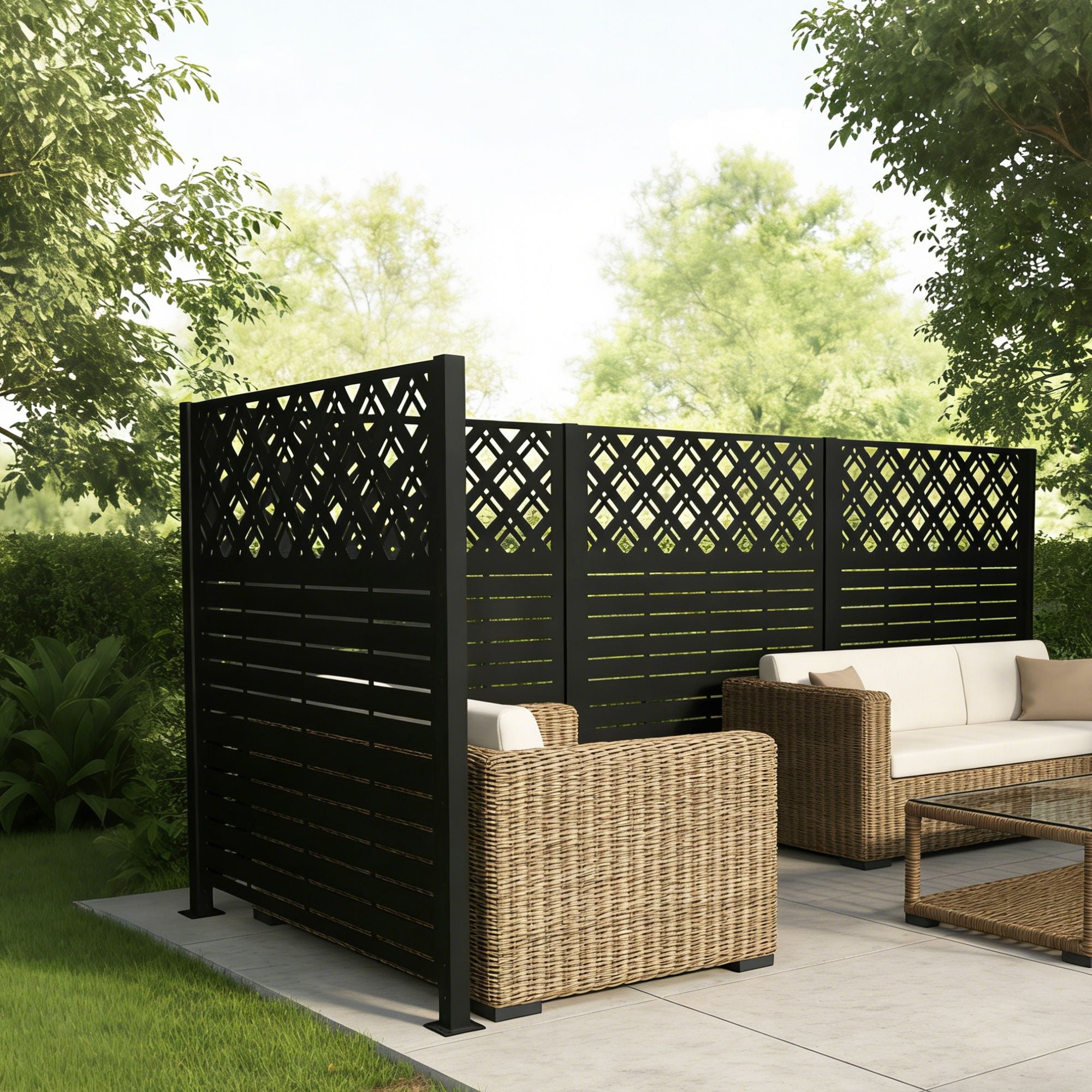 2 Panels Privacy Screen Outdoor Privacy Panels, Trash Can Enclosure, Air Conditioner Fence - Black