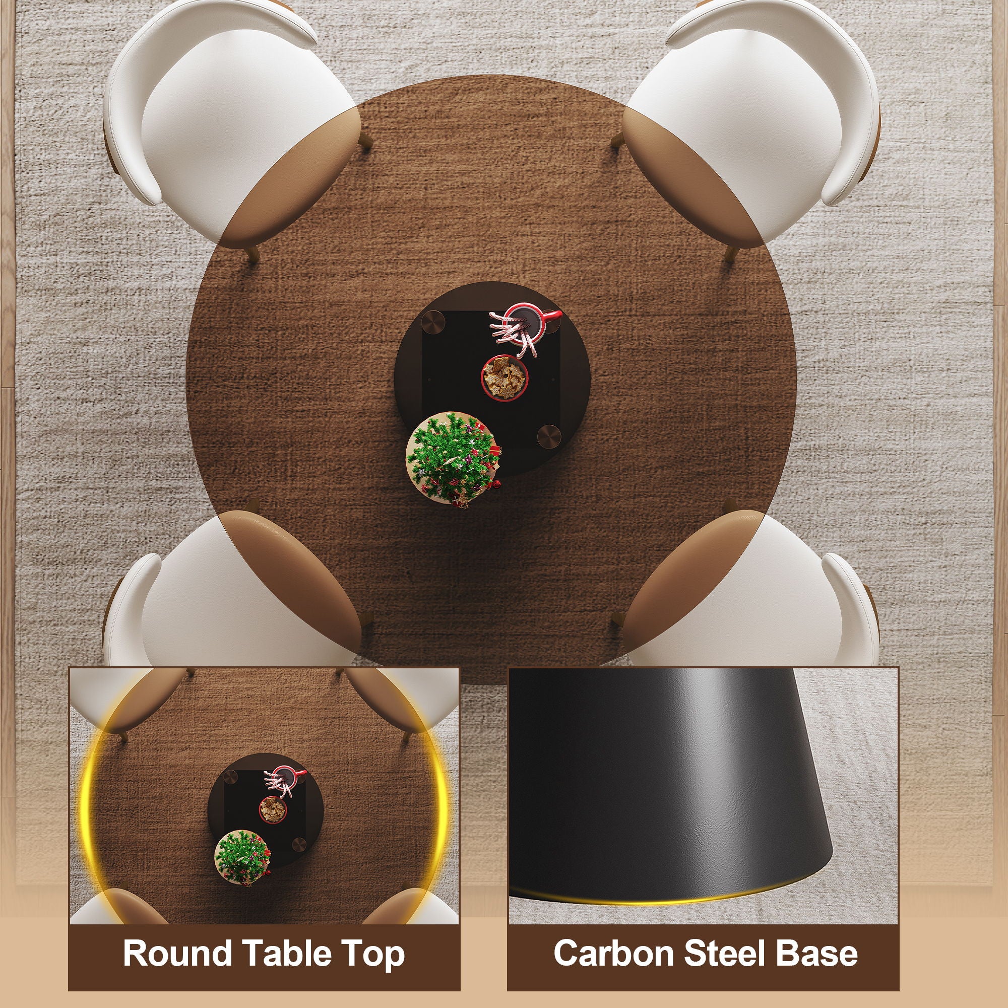 Round Dining Table - Black / Brown - Tempered Glass