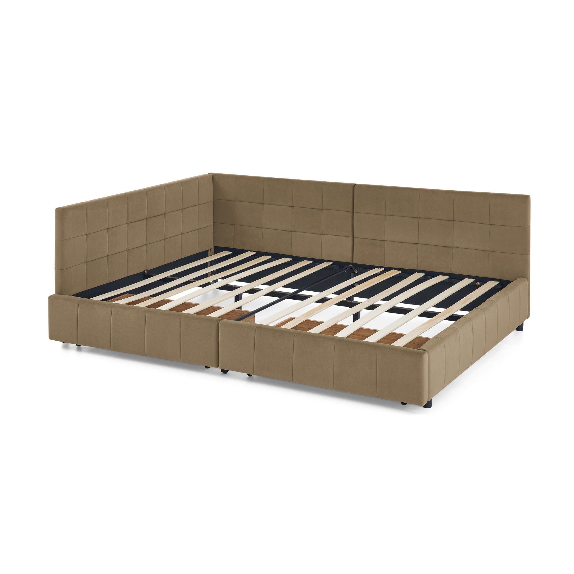 Storage Upholstered Tufted Bed Frame With Backrest And Armrests