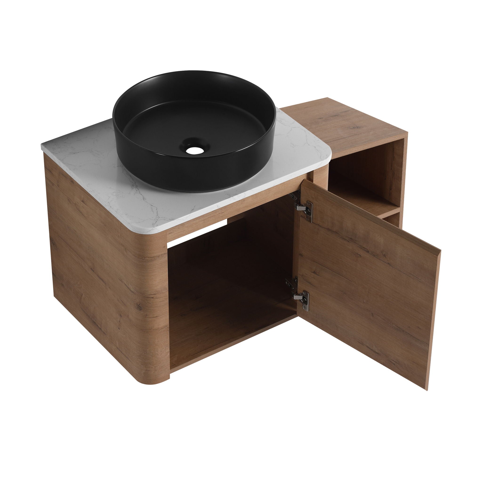 Wall Mounted Bathroom Vanity With Art Sink, 1 Storage Shelf, 2 Soft Close Doors