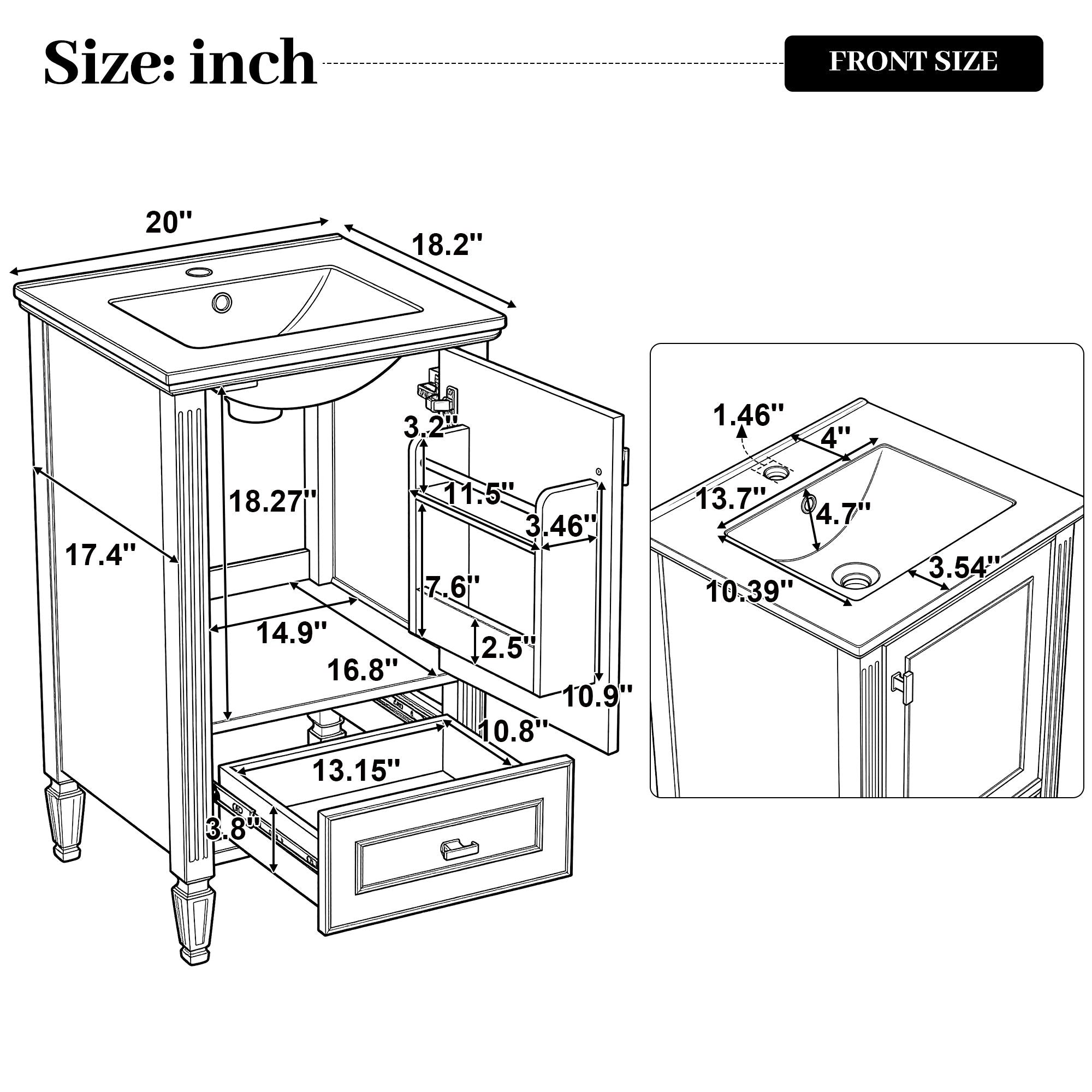 Bathroom Vanity & Sink, Freestanding Storage Cabinet, Soft Close Drawers & Doors - Green