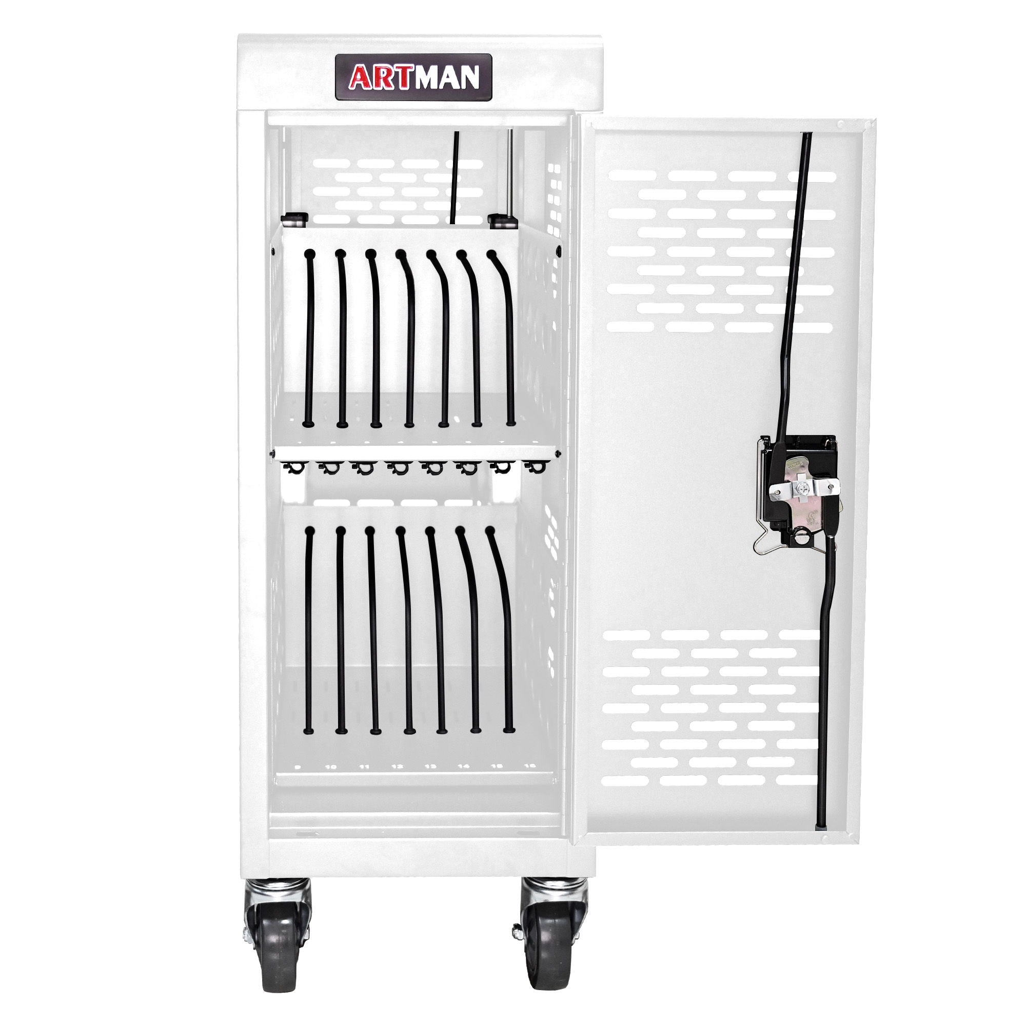 16 Bay Mobile School Charging Cart Station For Chromebook, Tablet And Laptop Computer With Power Strip Included - White