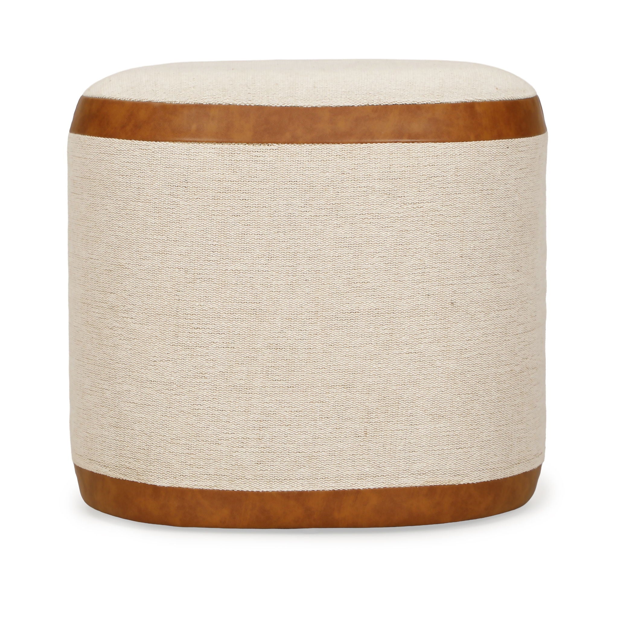 Huche - Cotton Jute and Vegan Leather Oval Ottoman - Natural