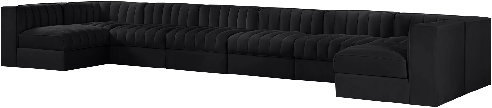 Rummi - Velvet Performance Fabric Upholstered 8 Piece Modular Sectional (With 2 Corner Chairs)
