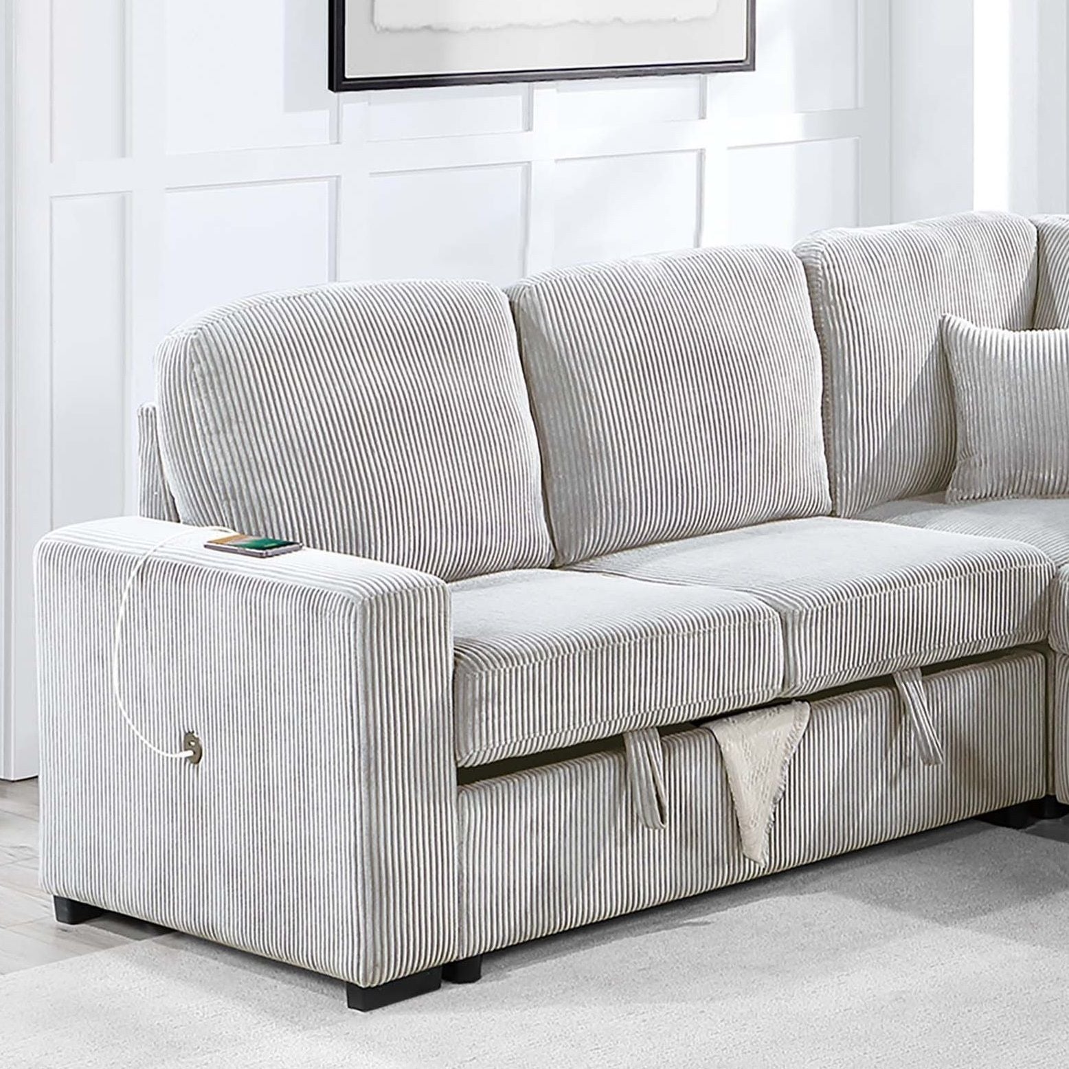 Modern Design Convertible Sectional Storage Bed With USB Port