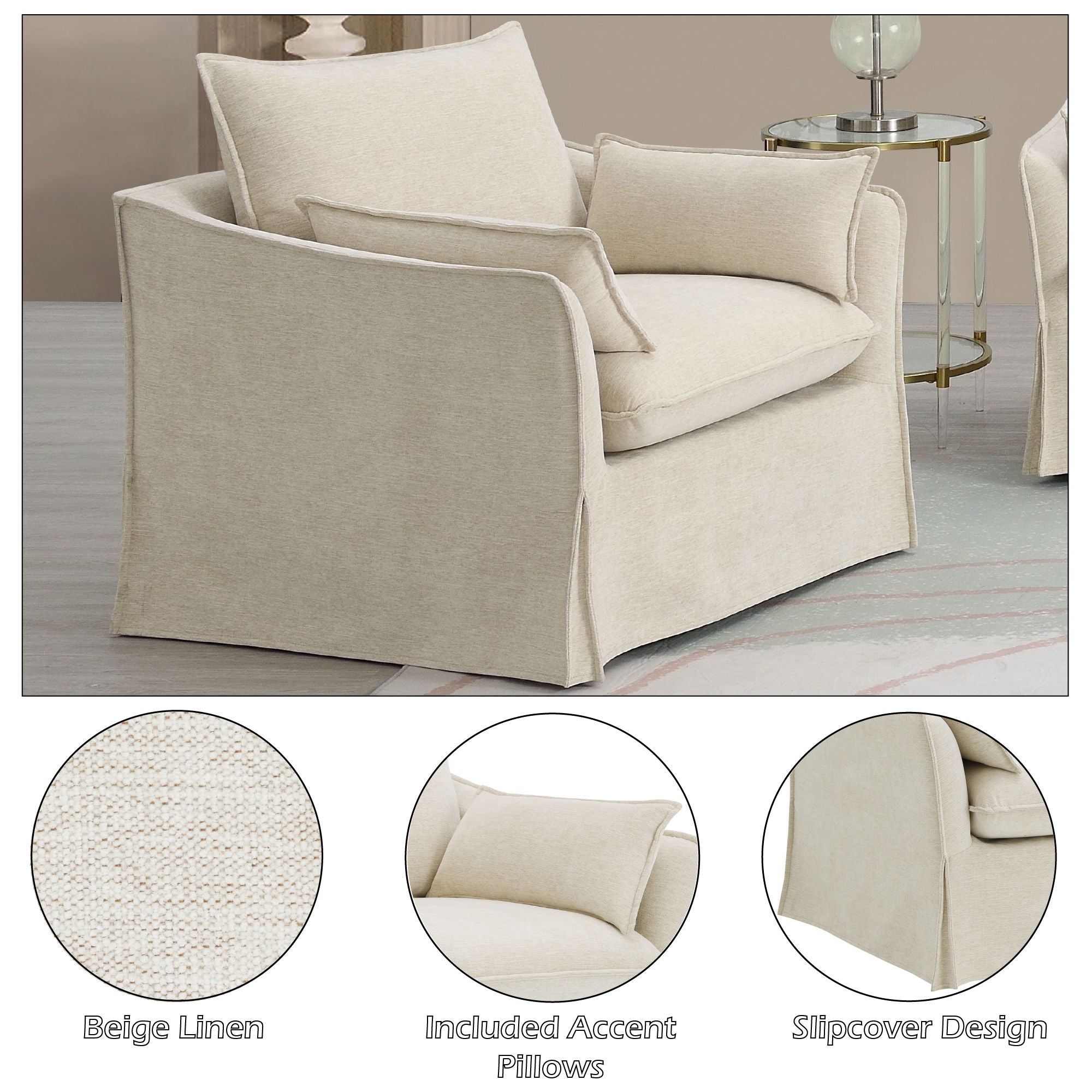 Shane - Chair With 2 Pillows - Beige