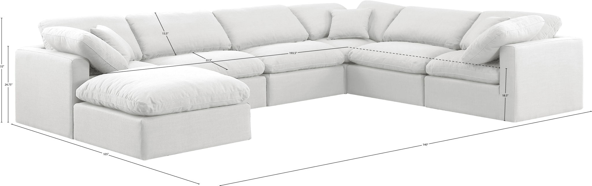 Indulge - Linen 7 Piece Modular Sectional - White