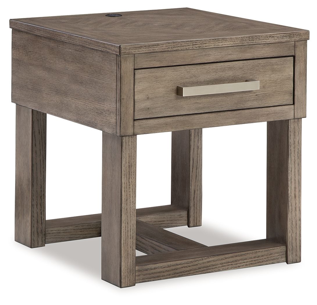 Loyaska - Rectangular End Table - Grayish Brown