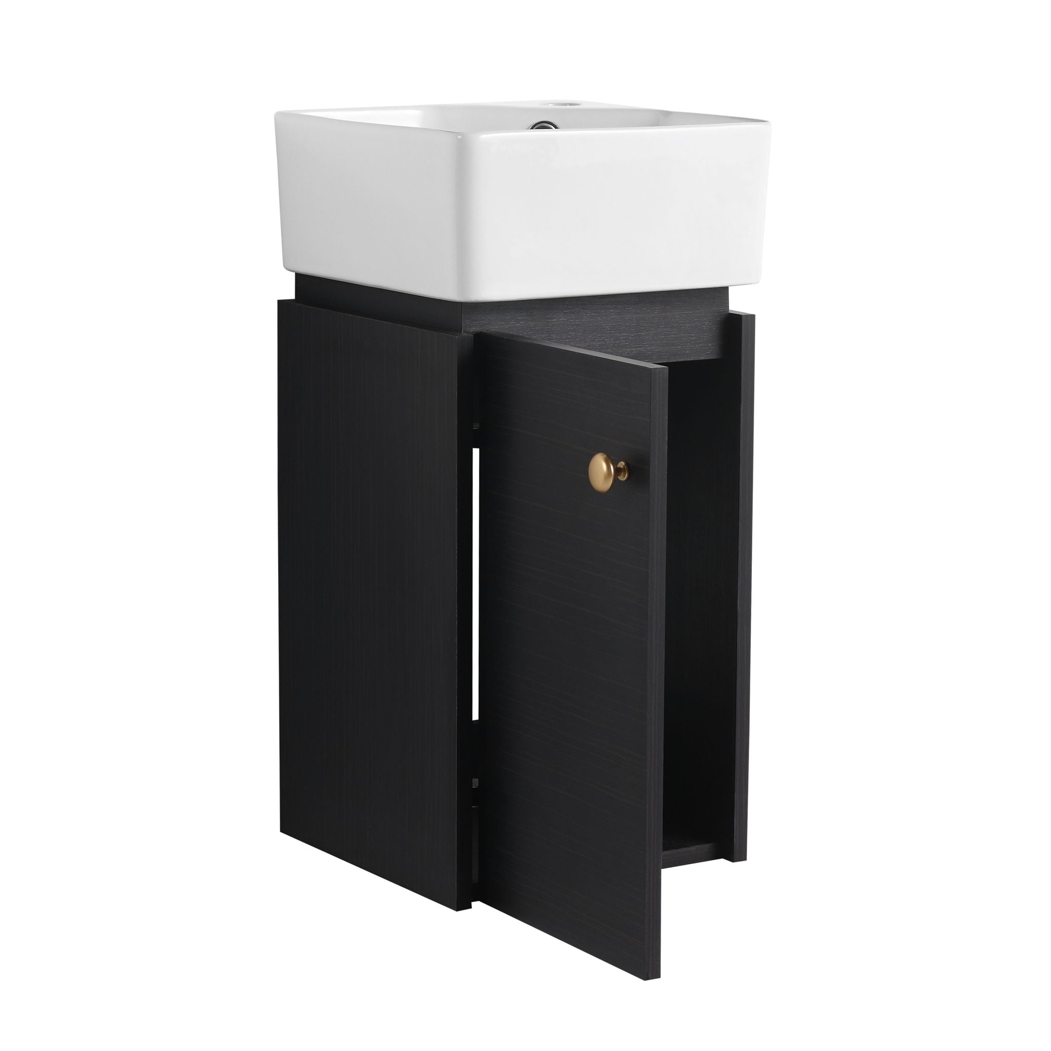 Compact Bathroom Vanity With Sink, Soft Close Door - Black Chestnut