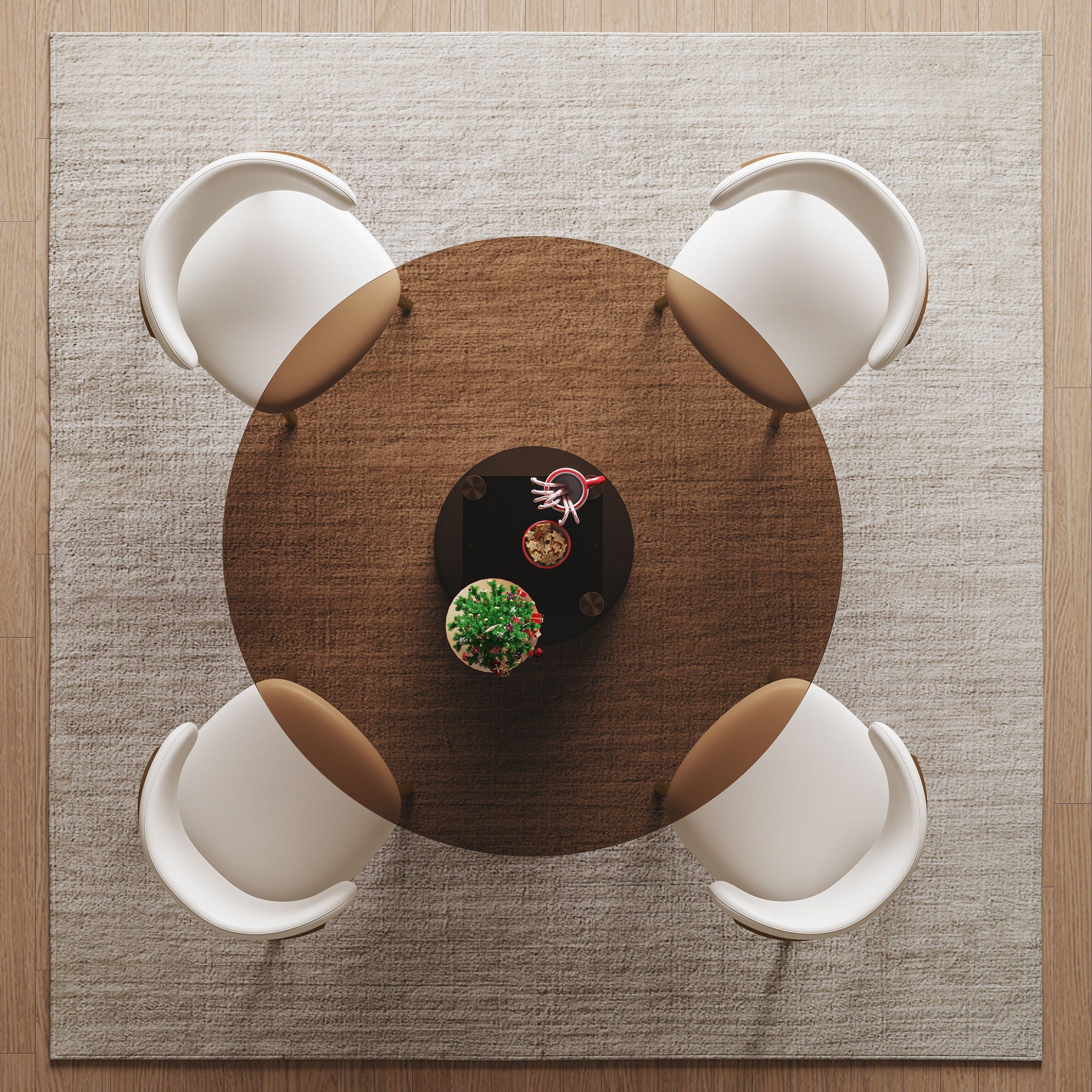 Round Dining Table - Black / Brown - Tempered Glass