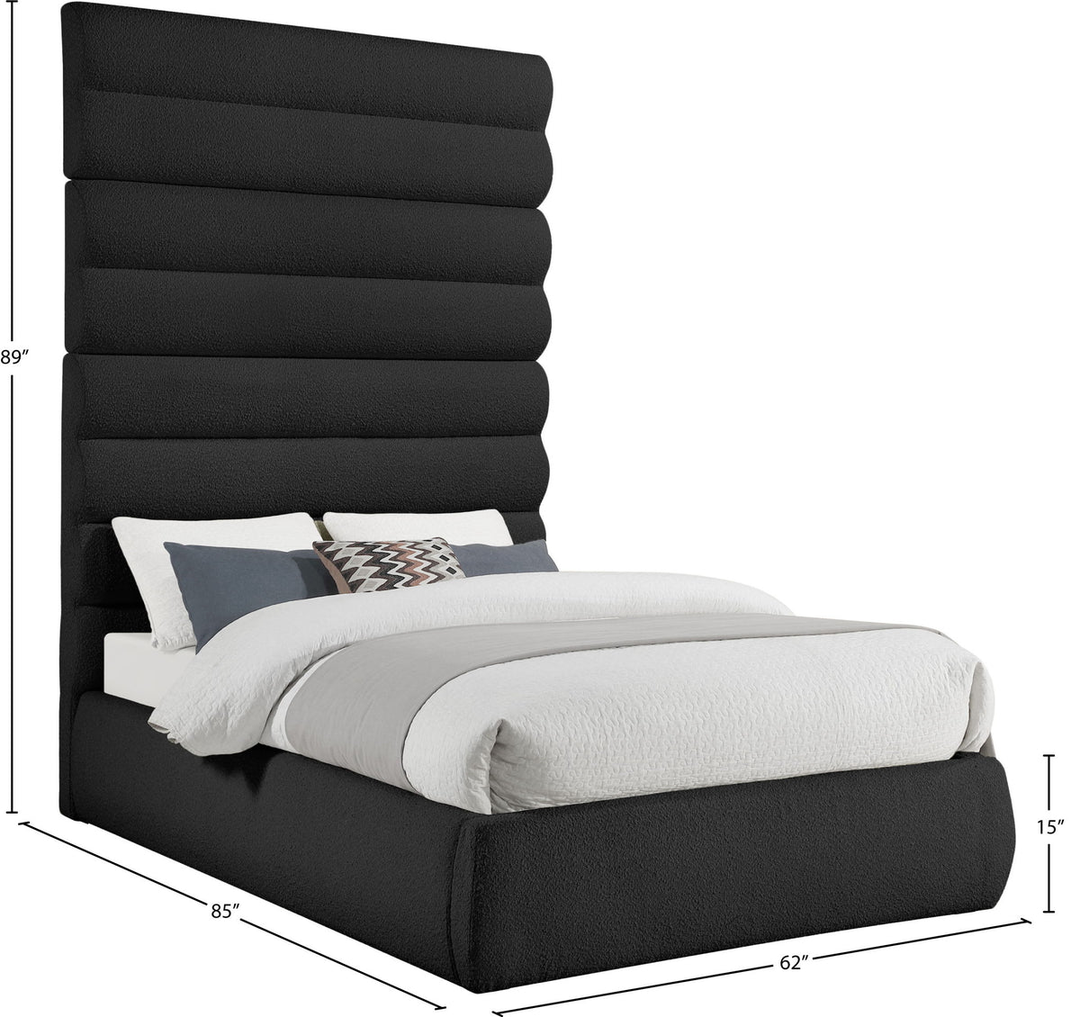 Adam - Boucle Fabric Bed With 89" Headboard