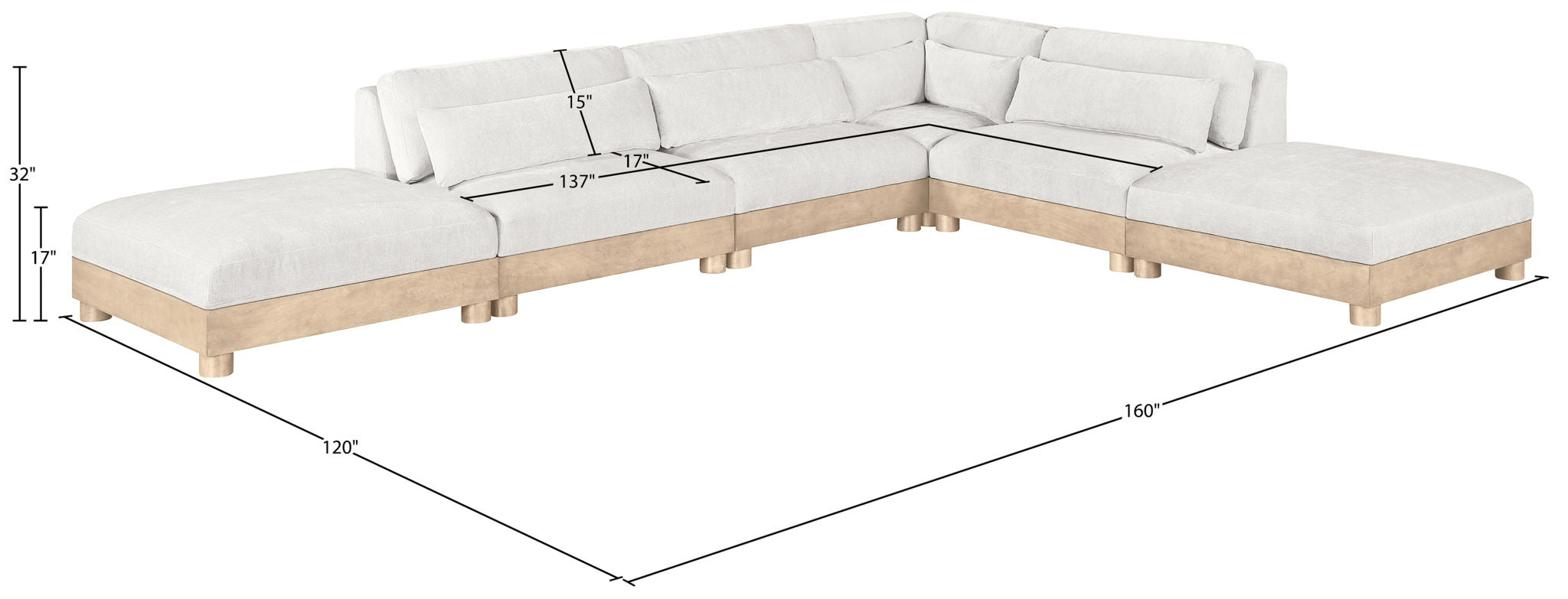 Turin - Chenille Fabric Upholstered Modular Sectional - White