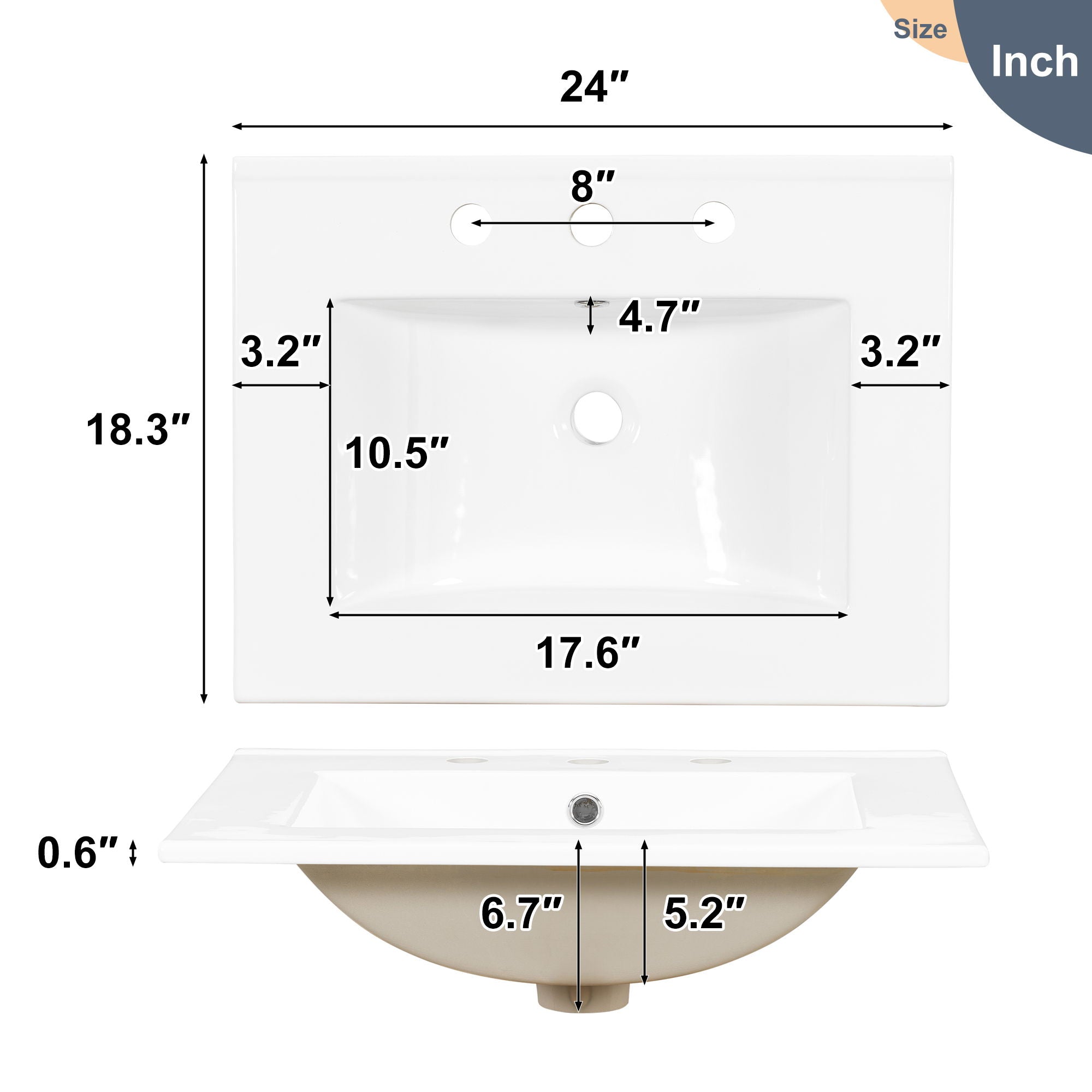 Modern Bathroom Vanity With Sink, Flip Drawer & 2 Drawers, Soft Close Hinges, Adjustable Shelf