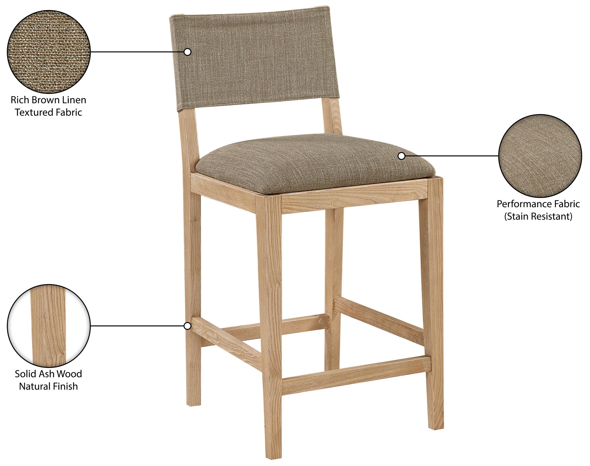 Avon - Linen Textured Performance Fabric Upholstered Counter Stool