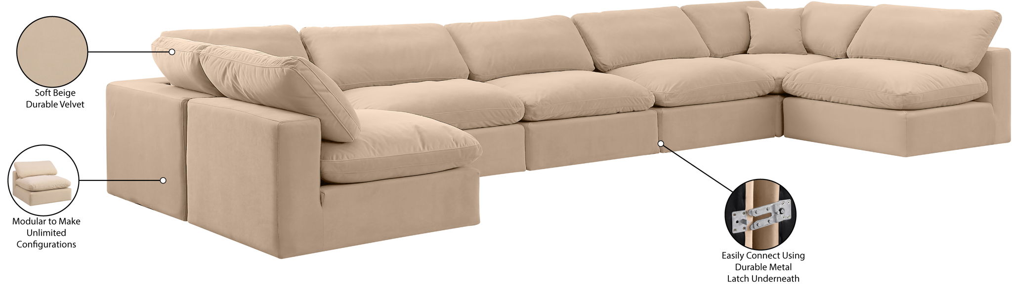 Comfy - 7 Piece Velvet Modular Armless Sectional