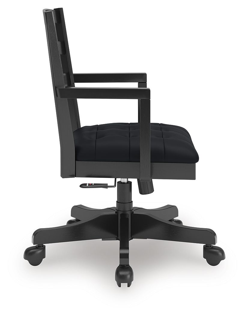 Wildenauer - 4 Pc. - Home Office Desk And Return, Swivel Desk Chair, Bookcase - Brown / Black