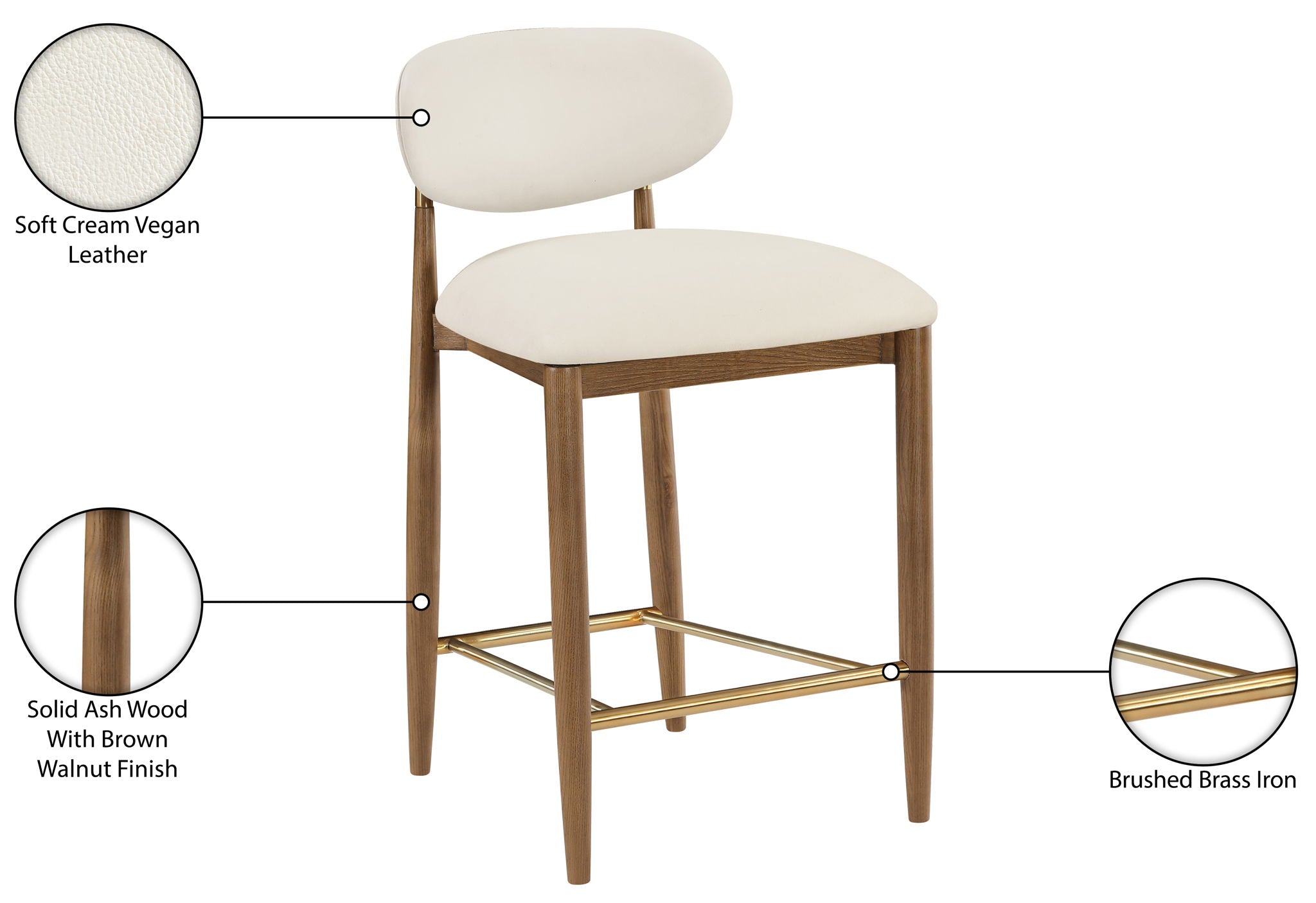 Riccio - Stool - Walnut And Gold Frame