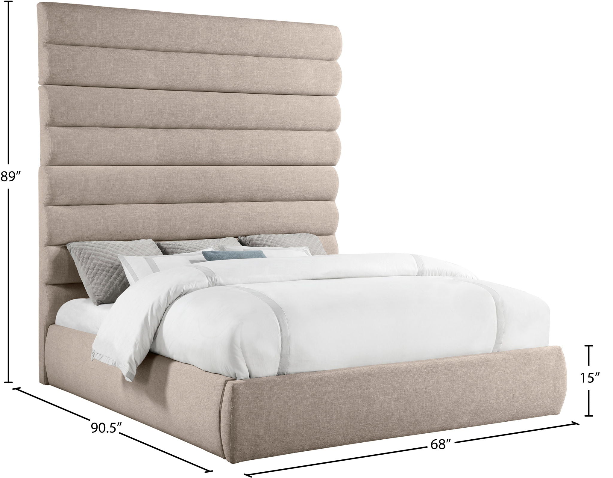 Adam - Linen Fabric Bed With 89" Headboard