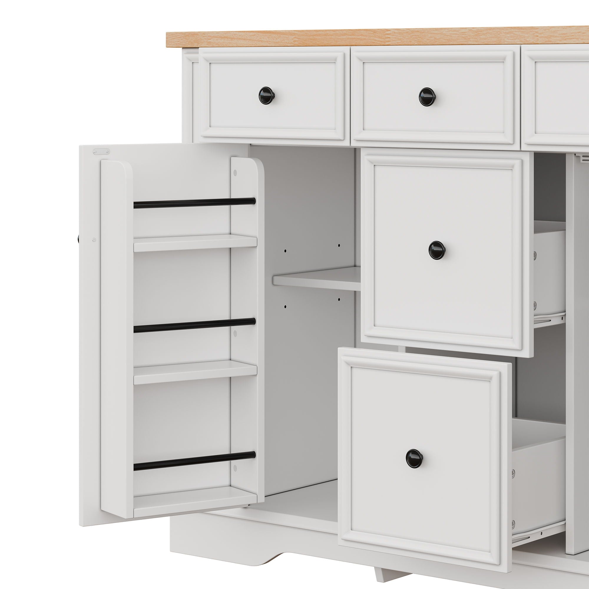 Sideboard Buffet Cabinet With 5 Drawers, 2 Cabinets, Adjustable Shelves, Kitchen Console Table For Dining Room - White