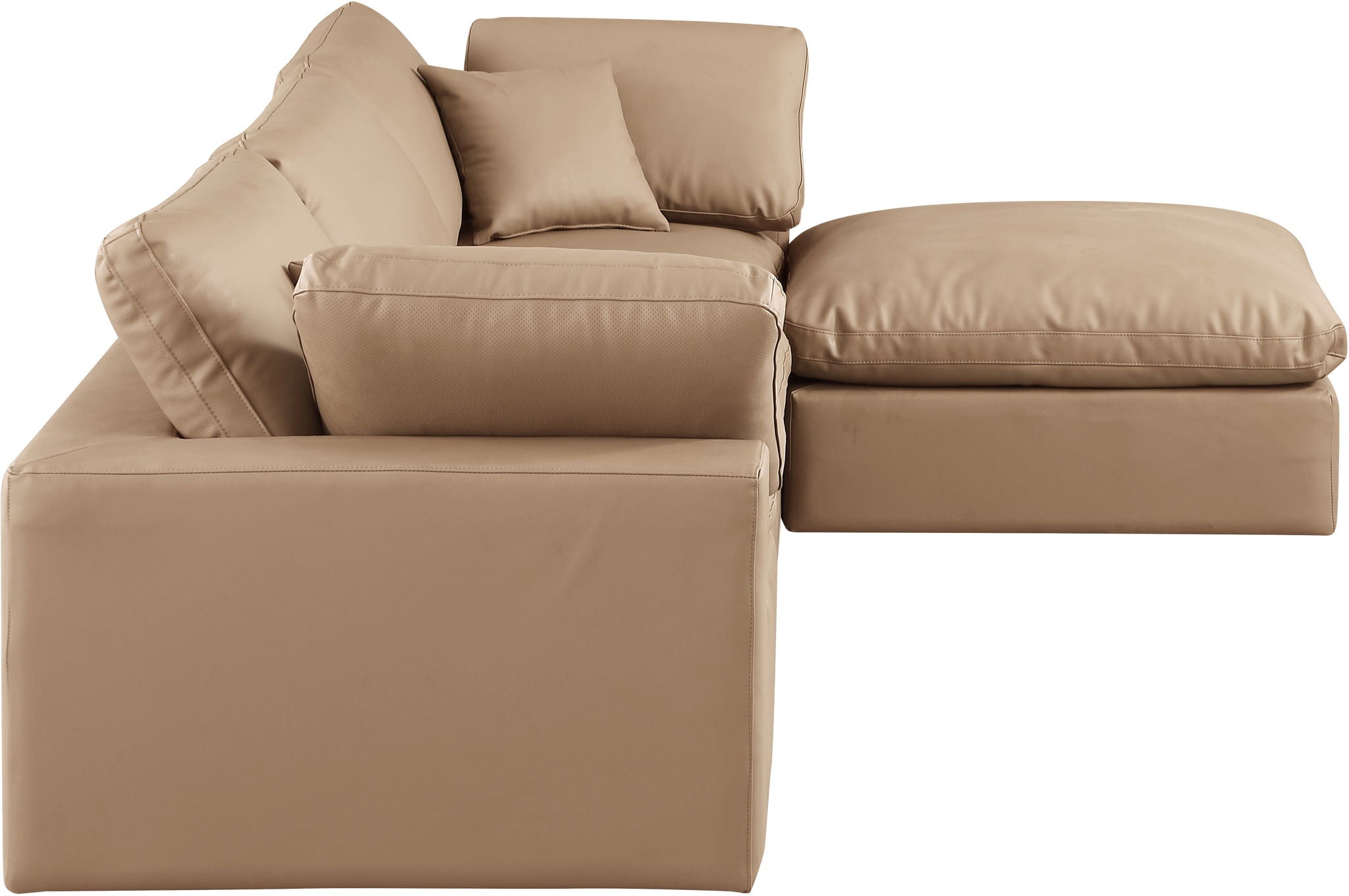 Comfy - 4 Piece Faux Leather Modular Sectional With Chaise - Tan