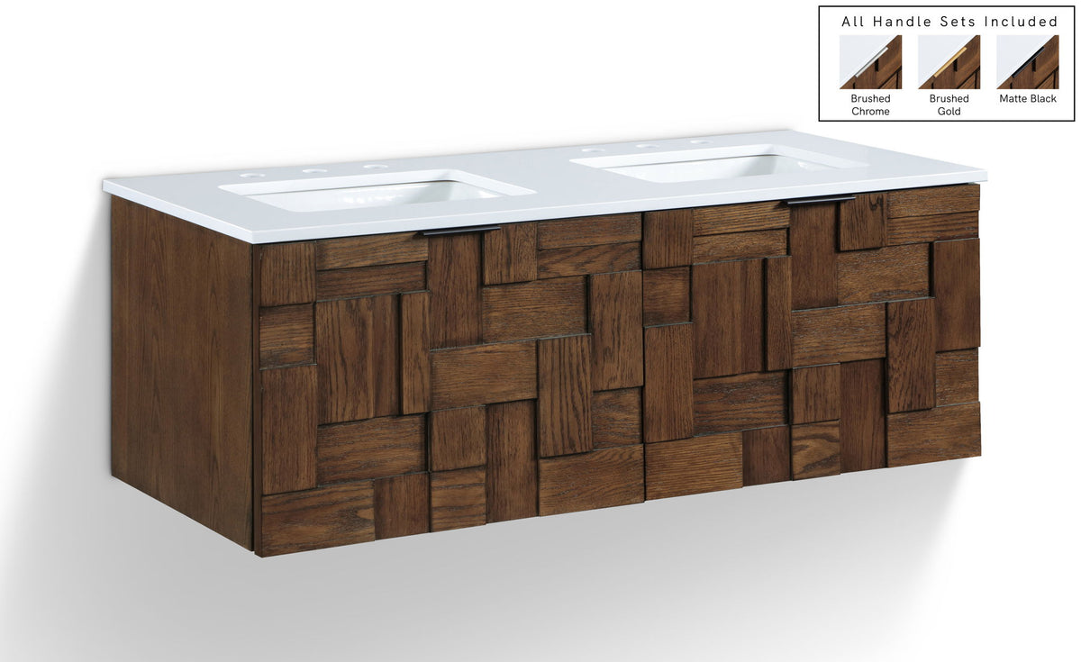Leonardo - Engineered Stone And Solid Wood 24" Wall Mounted Bathroom Vanity