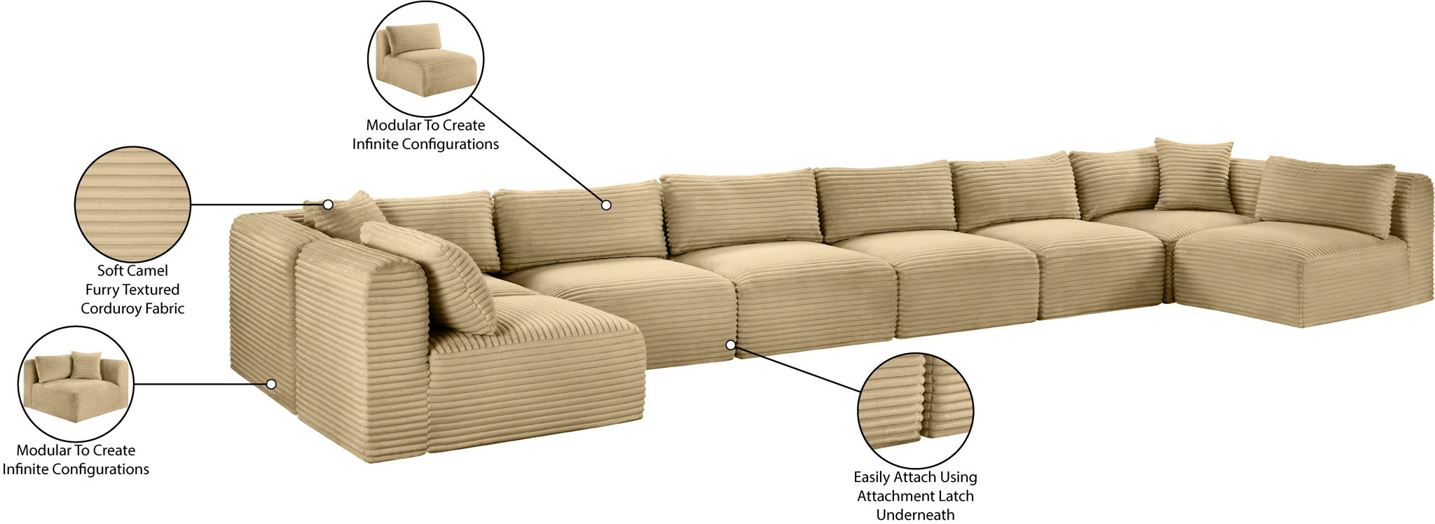 Shaggy - 8 Piece Modular U-Shaped Armless Sectional