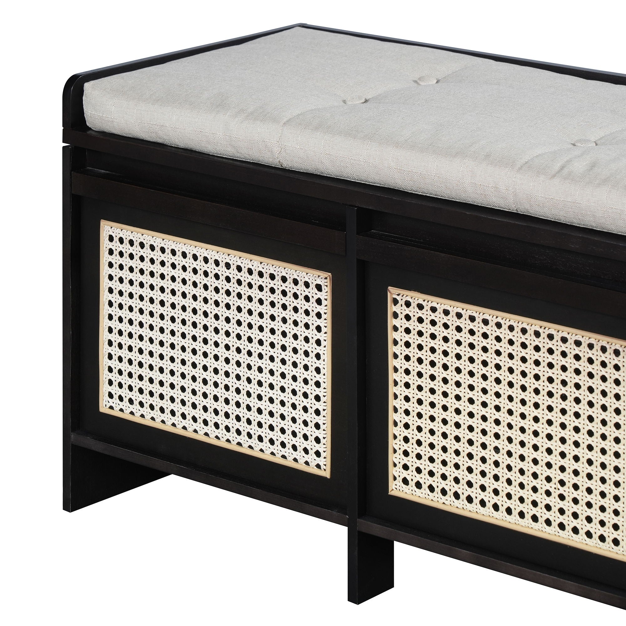 Entryway Shoe Bench With Drawers & Button Tufted Cushion