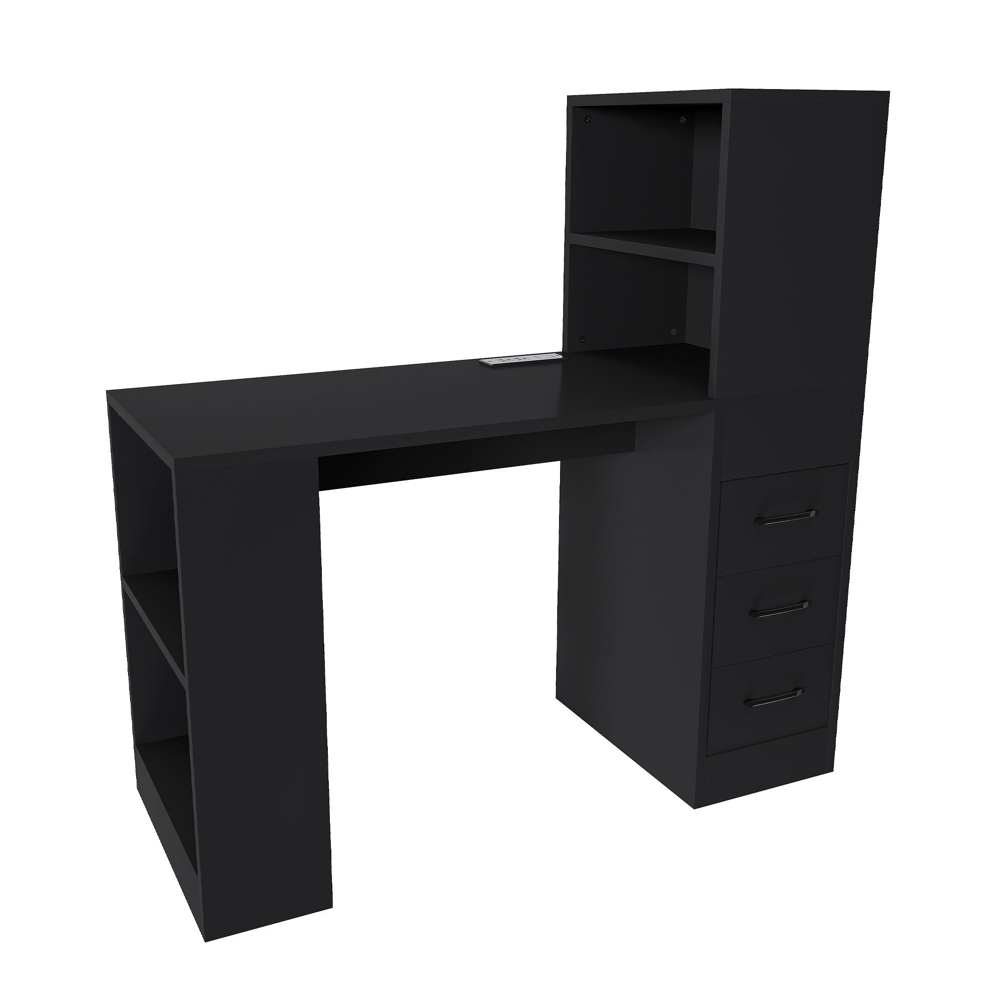 Computer Desk With 4 In 1 Socket & 3 Drawers, 4 Tier Shelves