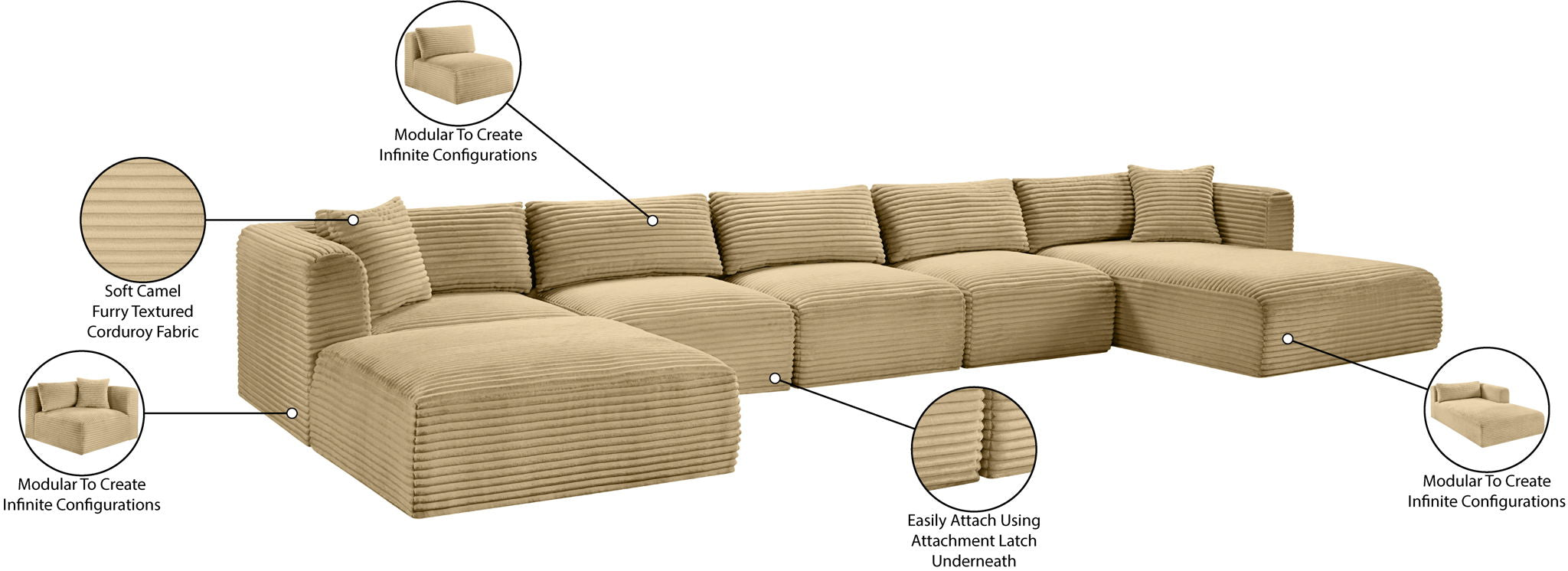 Shaggy - 6 Piece Modular Sectional With Chaise And Ottoman