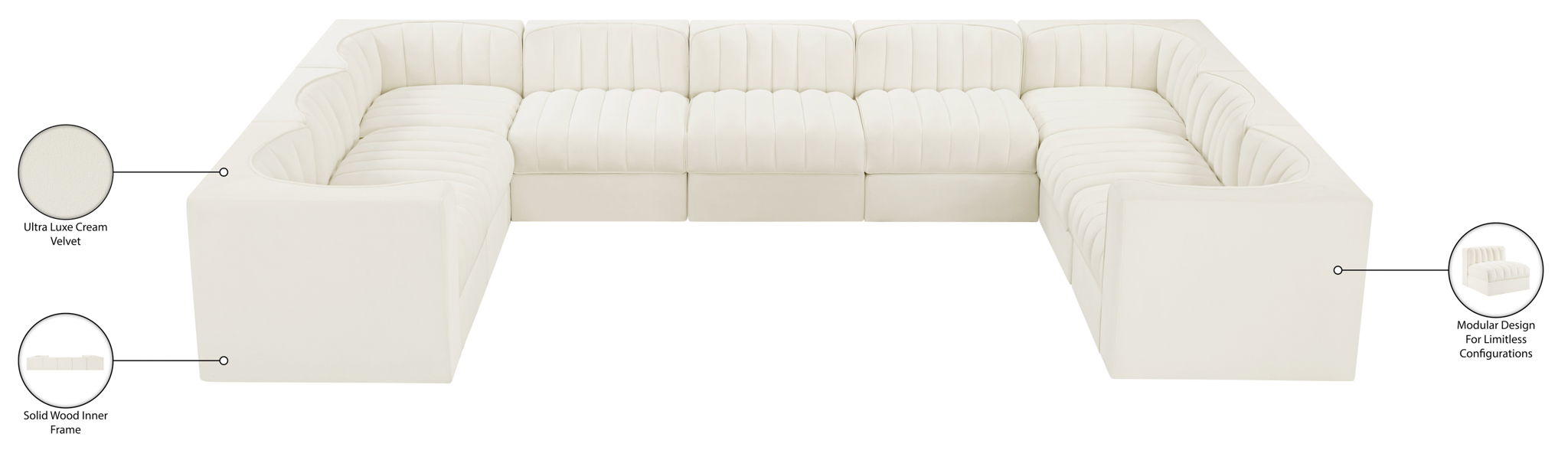 Rummi - Velvet Performance Fabric Upholstered 9 Piece Modular Sectional