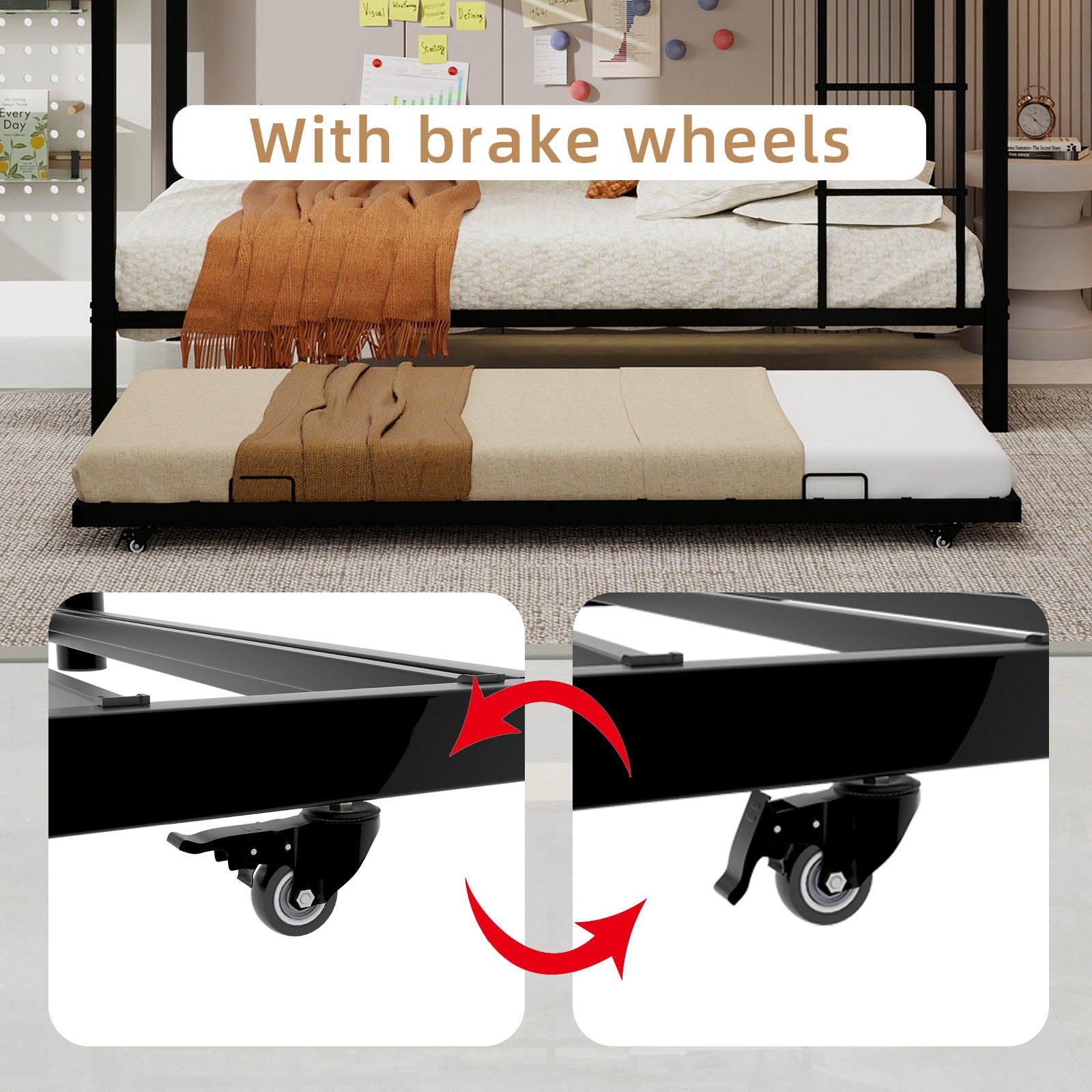 Bunk Bed For Kids, Convertible Frame With Ladders & Guardrail