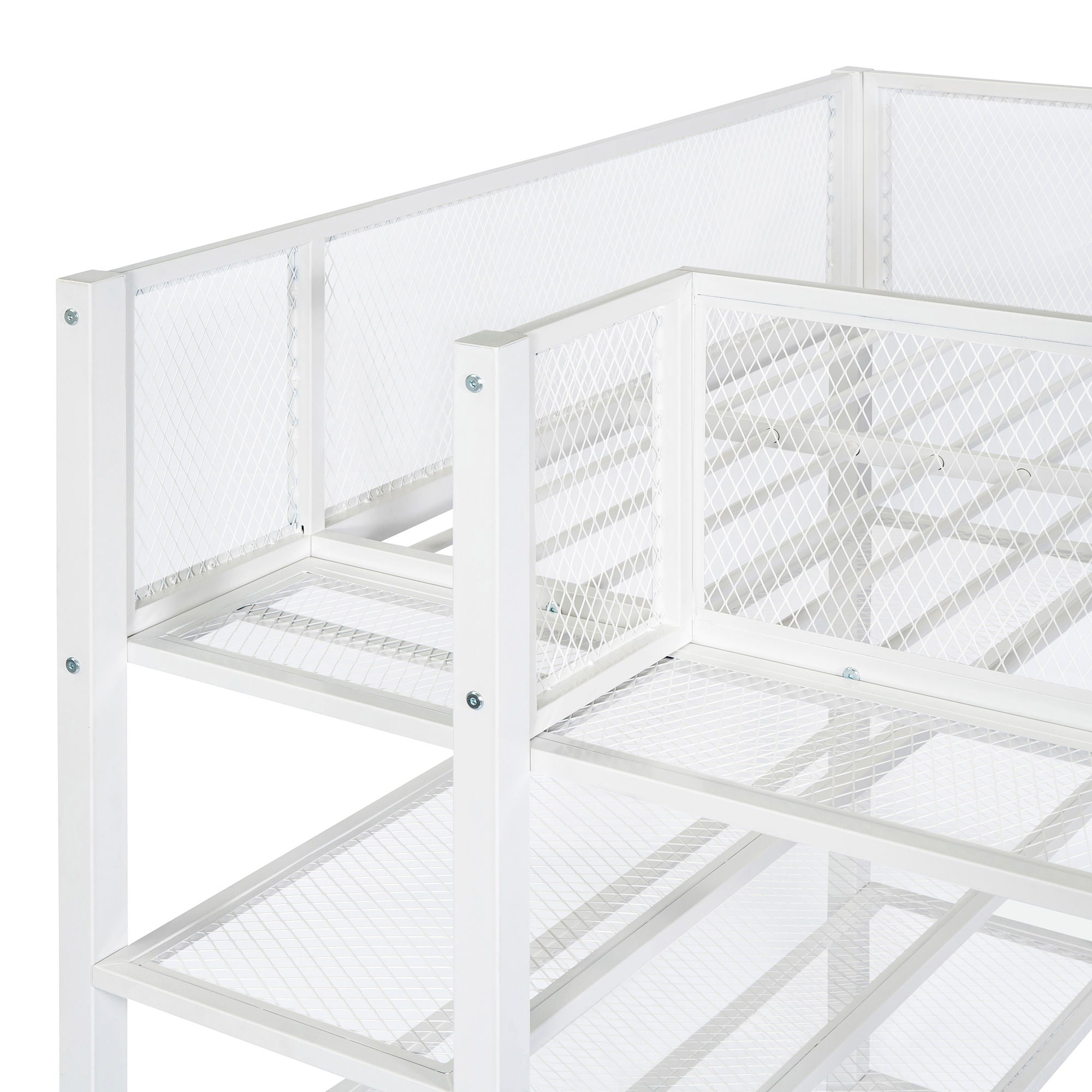 Twin Size Loft Bed With 4 Tier Shelves And Storage - White