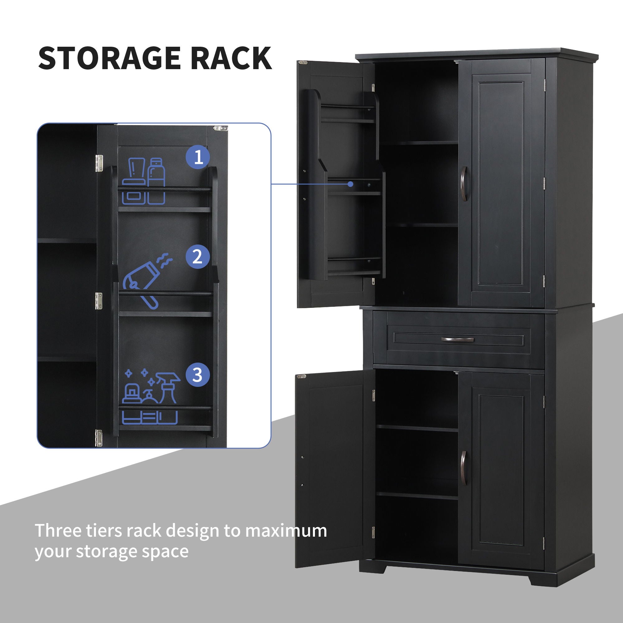 Bathroom Storage Cabinet With Doors And Drawer, Adjustable Shelf