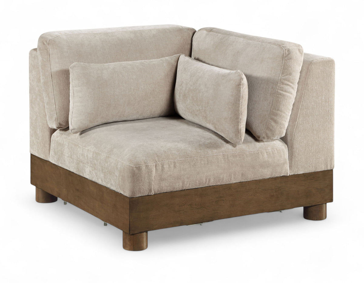 Turin - Chenille Fabric Upholstered Modular Corner Chair - Taupe / Brown Walnut
