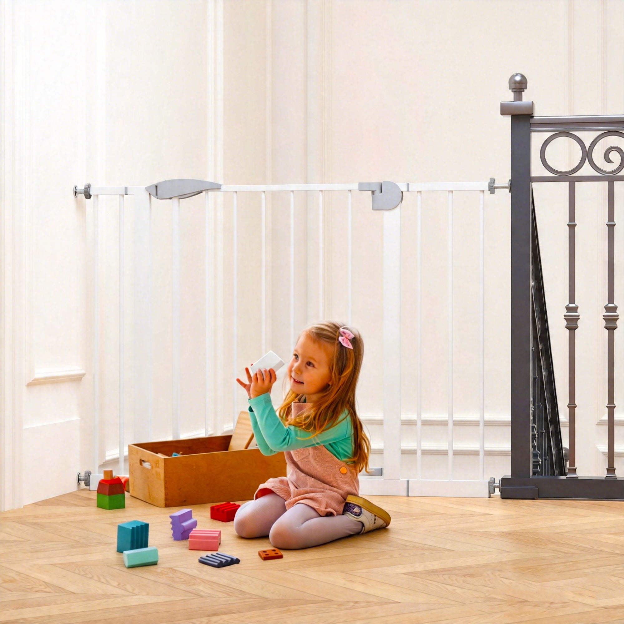 Pressure Mounted Baby Gate For Stairs - White