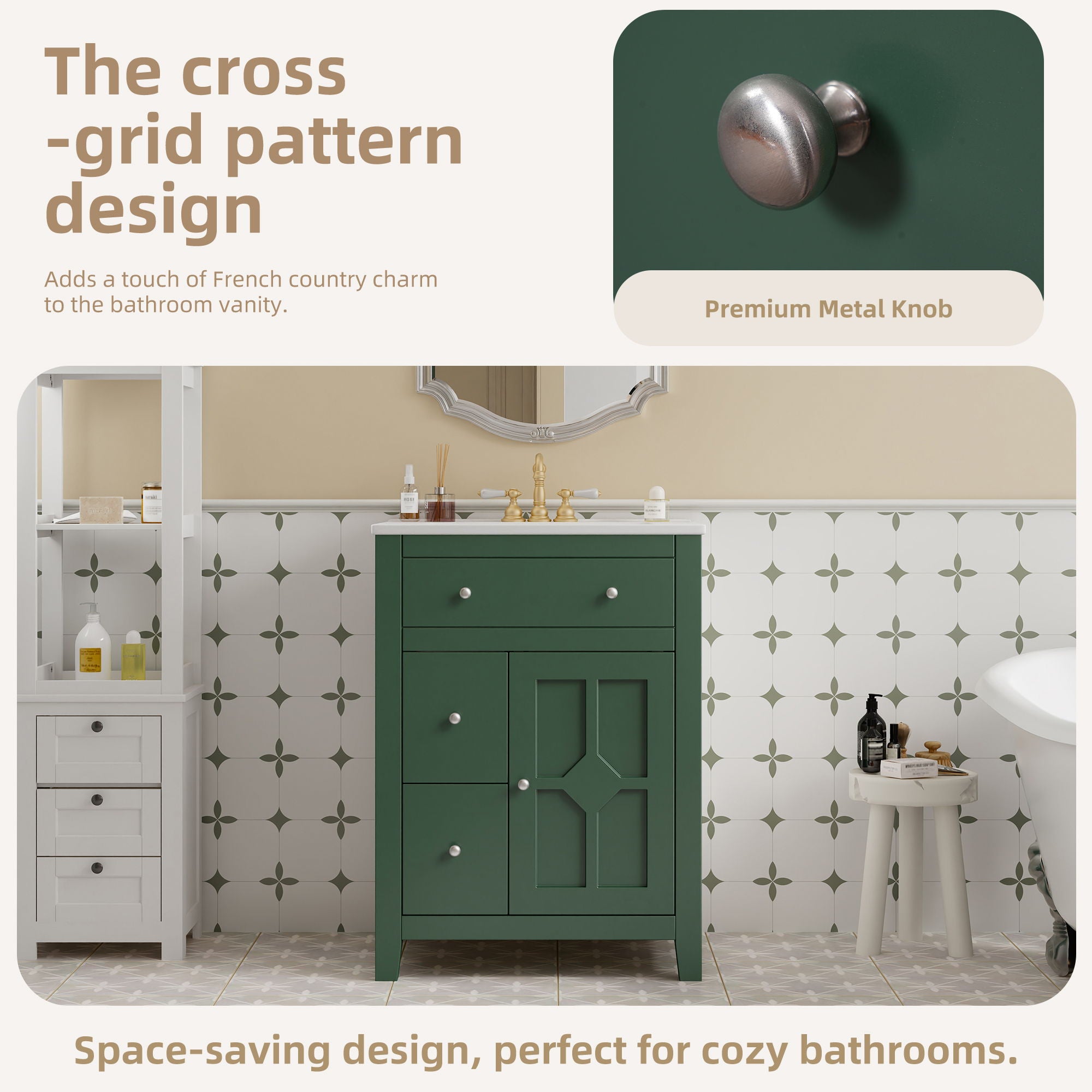 Bathroom Vanity With Basin, Rectangular Cabinet With 2 Drawers And Soft Closing Door