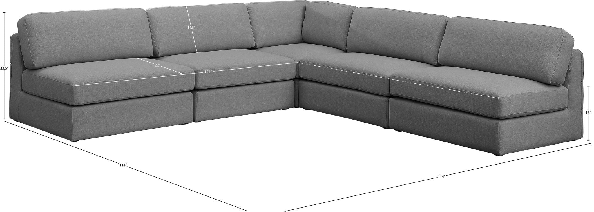 Beckham - 5 Piece Modular Corner Armless Sectional