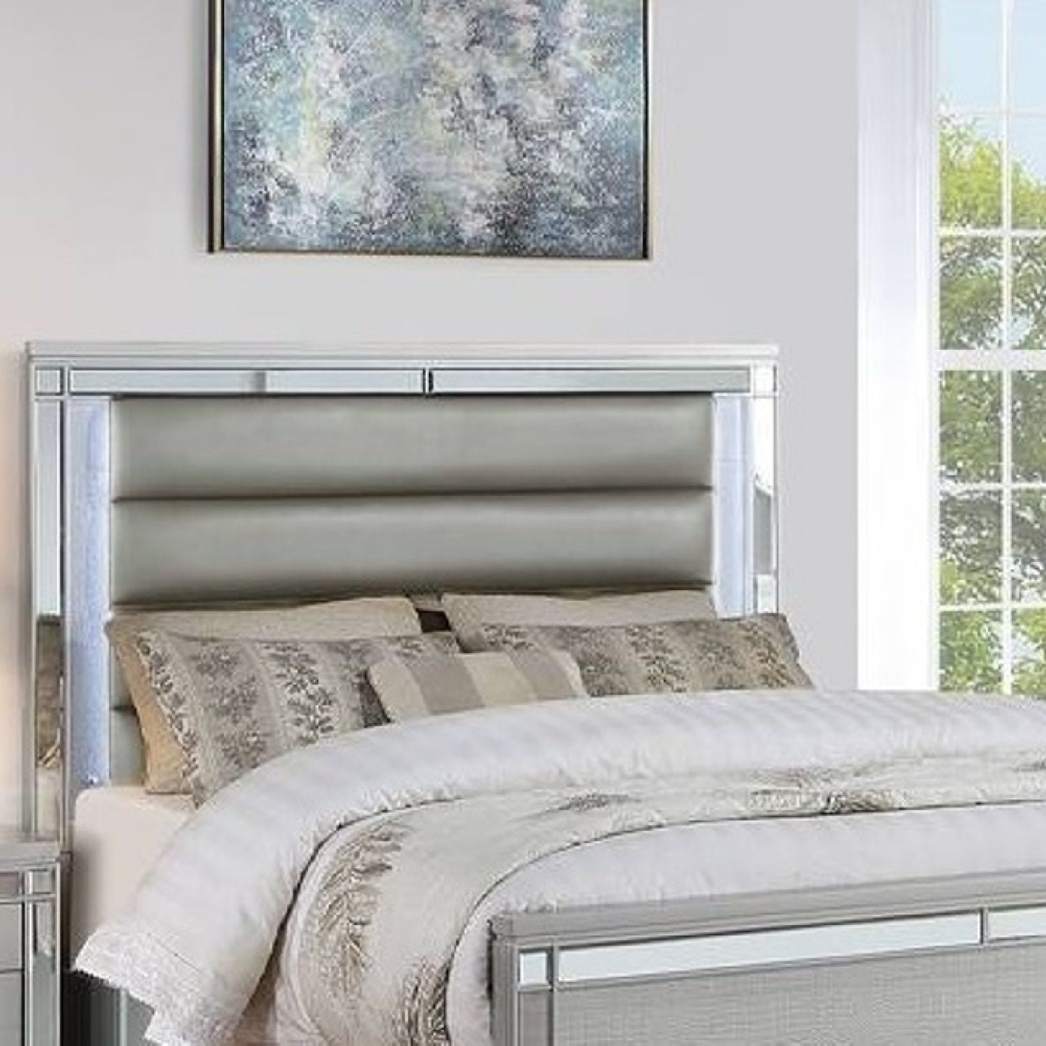 Bed With LED Lights, Tufted Headboard