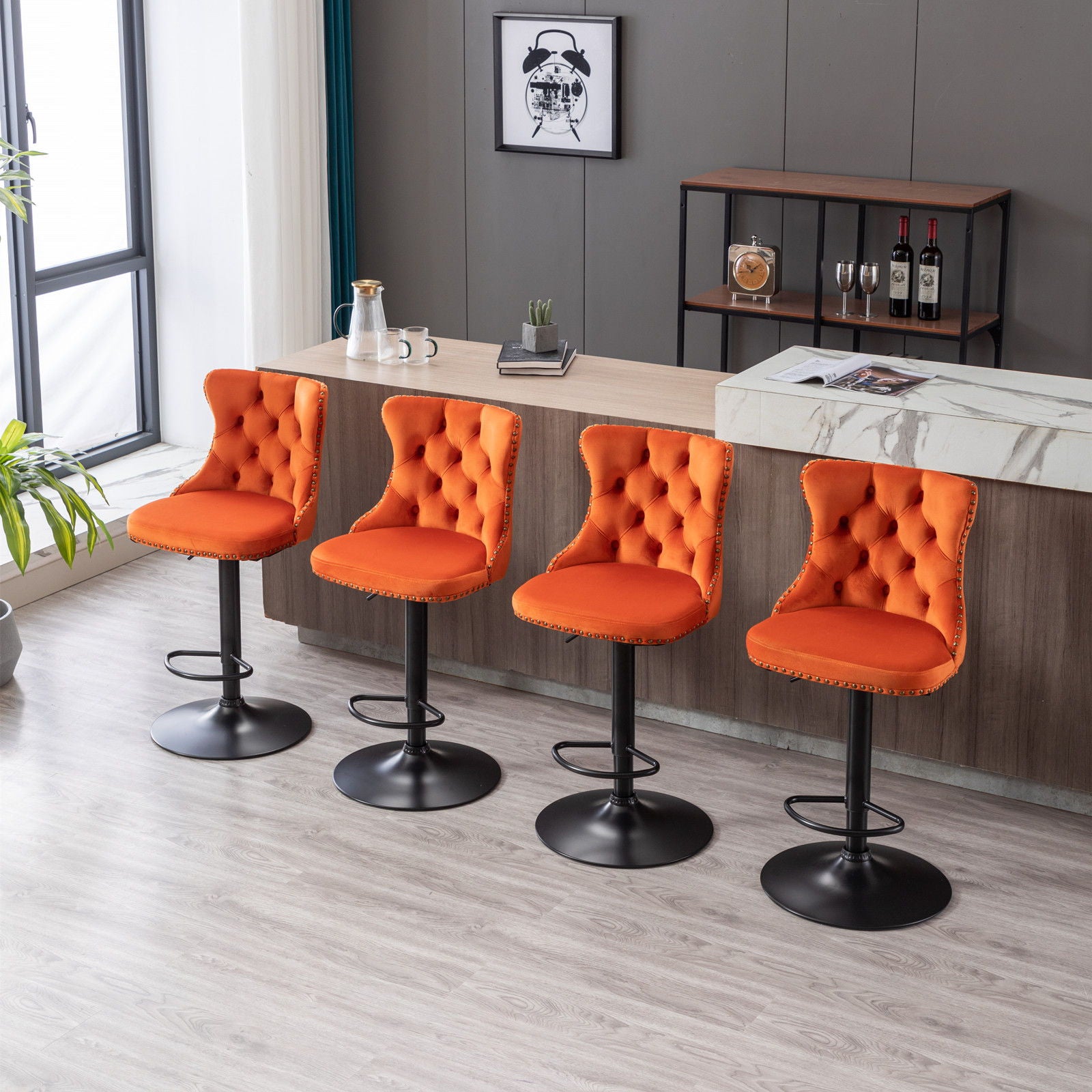 Swivel Barstools Adjusatble Seat Height, Modern Upholstered Bar Stools With Backs Comfortable Tufted For Home Pub And Kitchen Island (Set of 2)