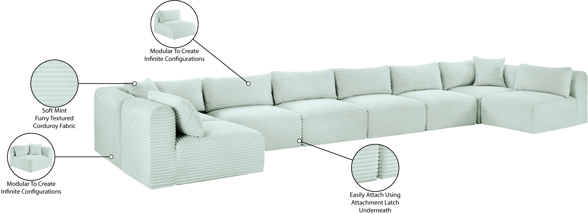 Shaggy - 8 Piece Modular U-Shaped Armless Sectional