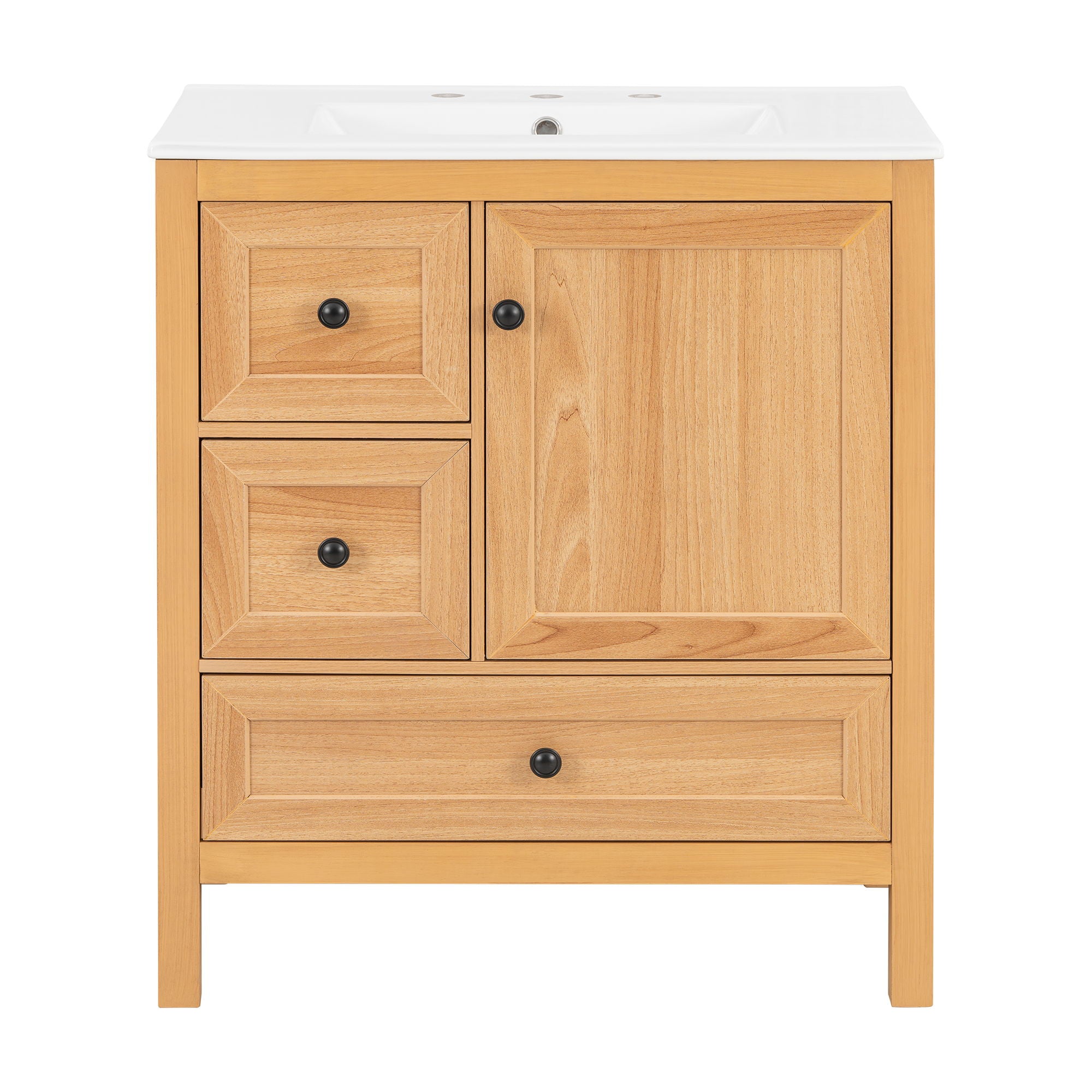 Modern Bathroom Vanity With Sink, Soft Close Drawers & Door, Storage Rack