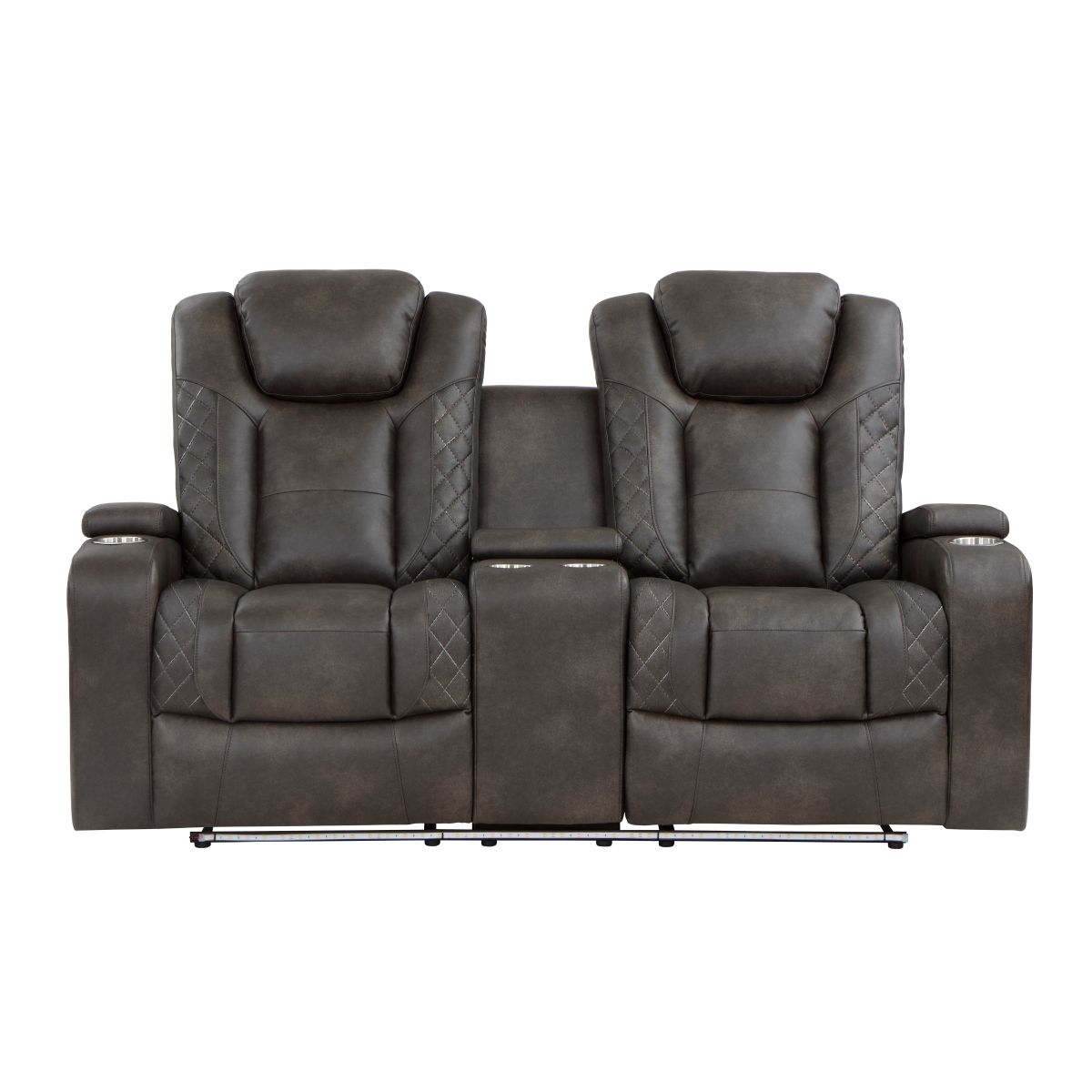 Tabor - Power Double Reclining Loveseat With Center Console, Power Headrests, Storage Arms And Cup Holders - Brownish Gray