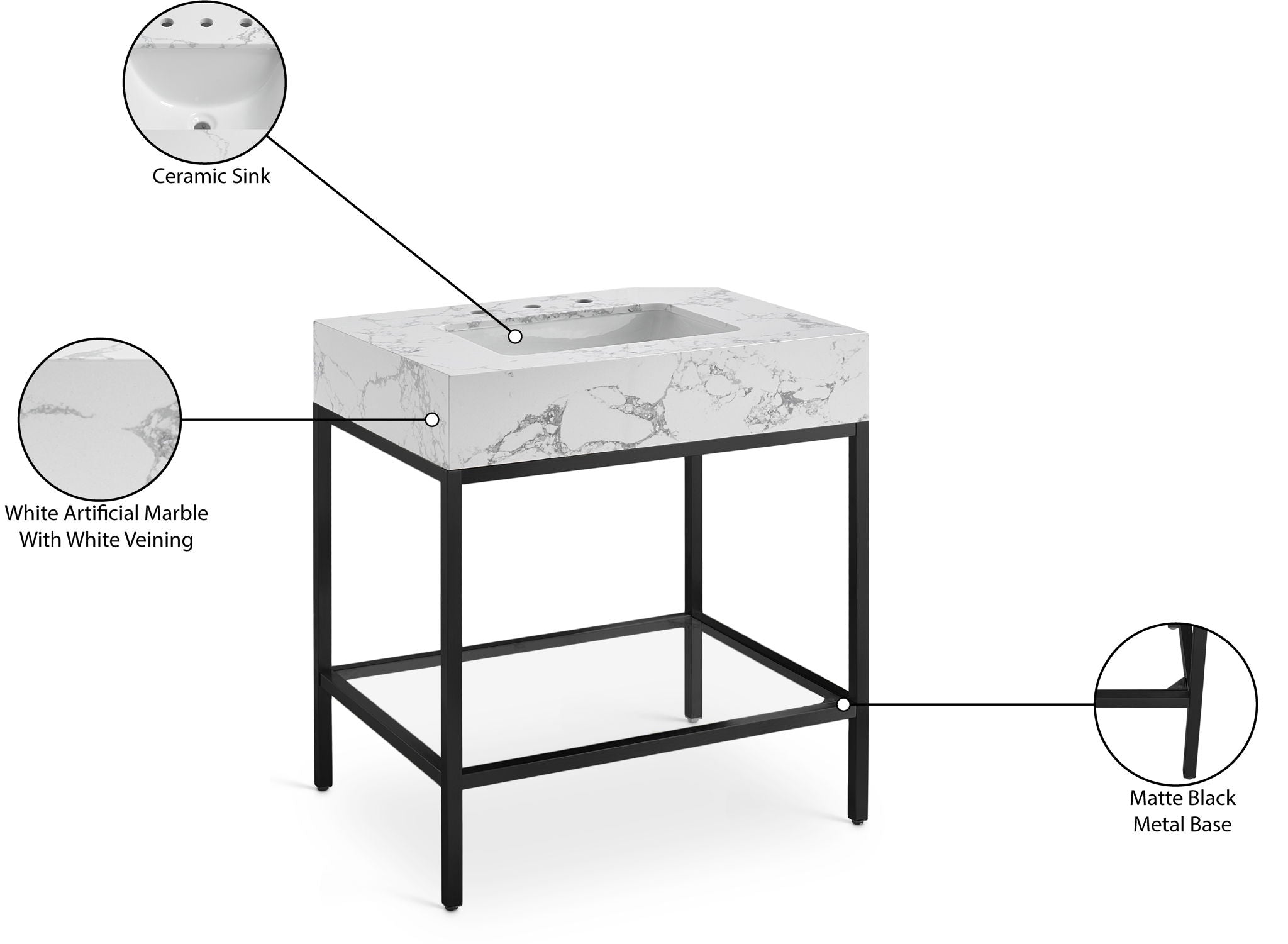 Marmo - Engineered Marble Bathroom Vanity With Black Base