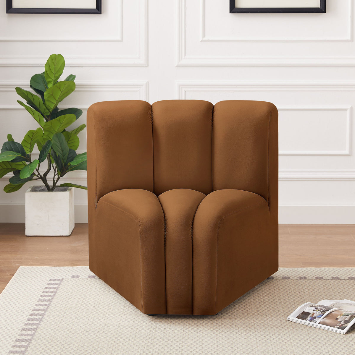Arc - Velvet Curved Corner Chair - Saddle