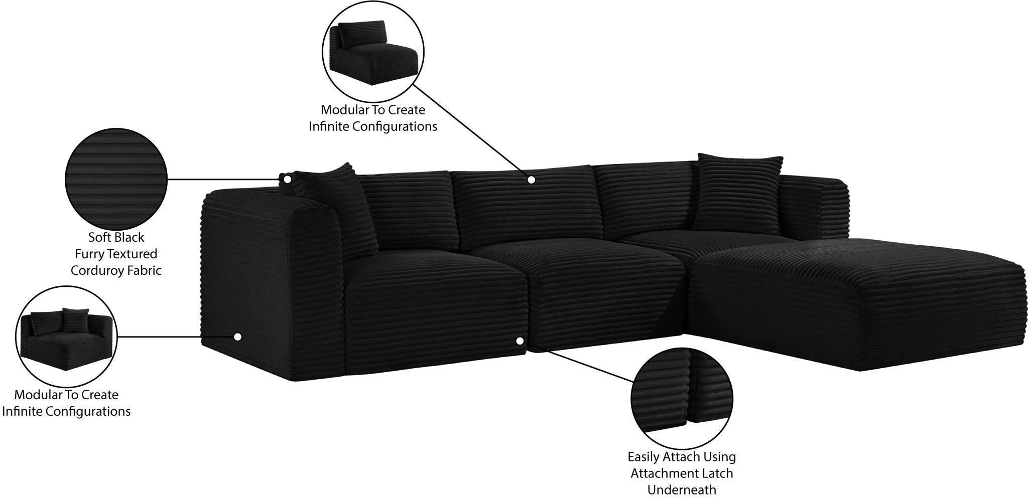 Shaggy - 4 Piece Modular Sectional