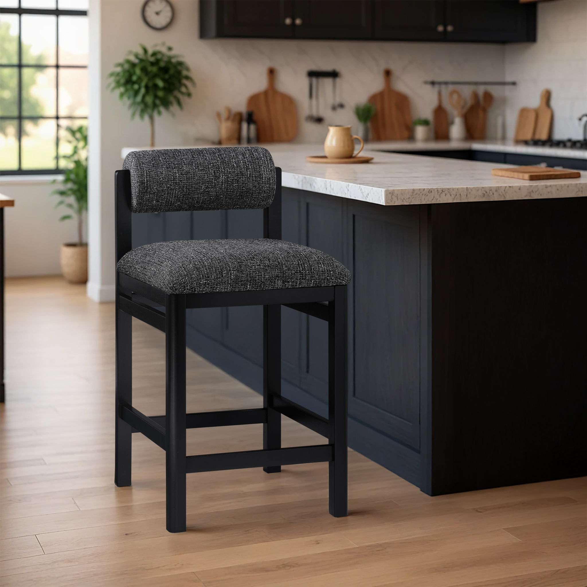 Roundhill - Fabric Counter Stool - Black Frame