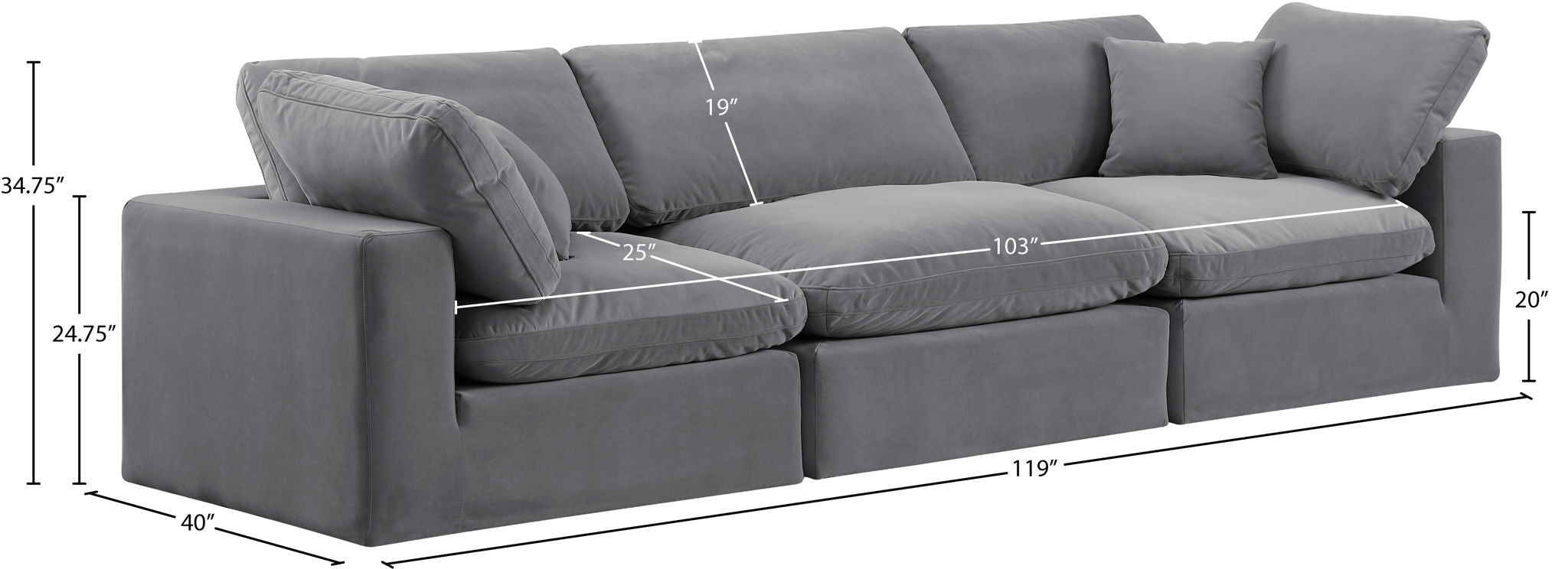 Comfy - Velvet Modular Sofa 3 Seats