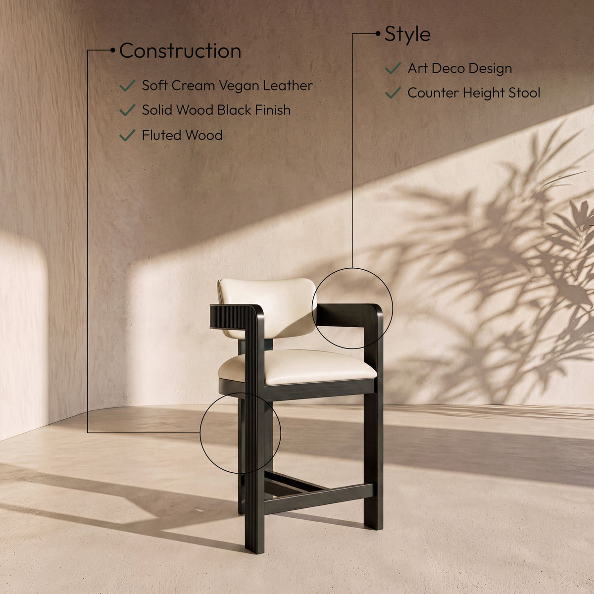 Sacha - Vegan Leather Upholstered Counter Stool With Black Base