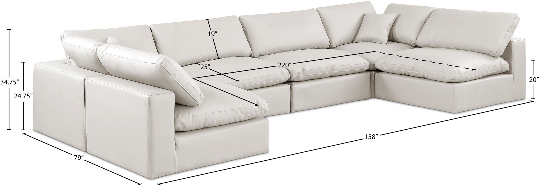 Comfy - 6 Piece Faux Leather Modular Armless Sectional