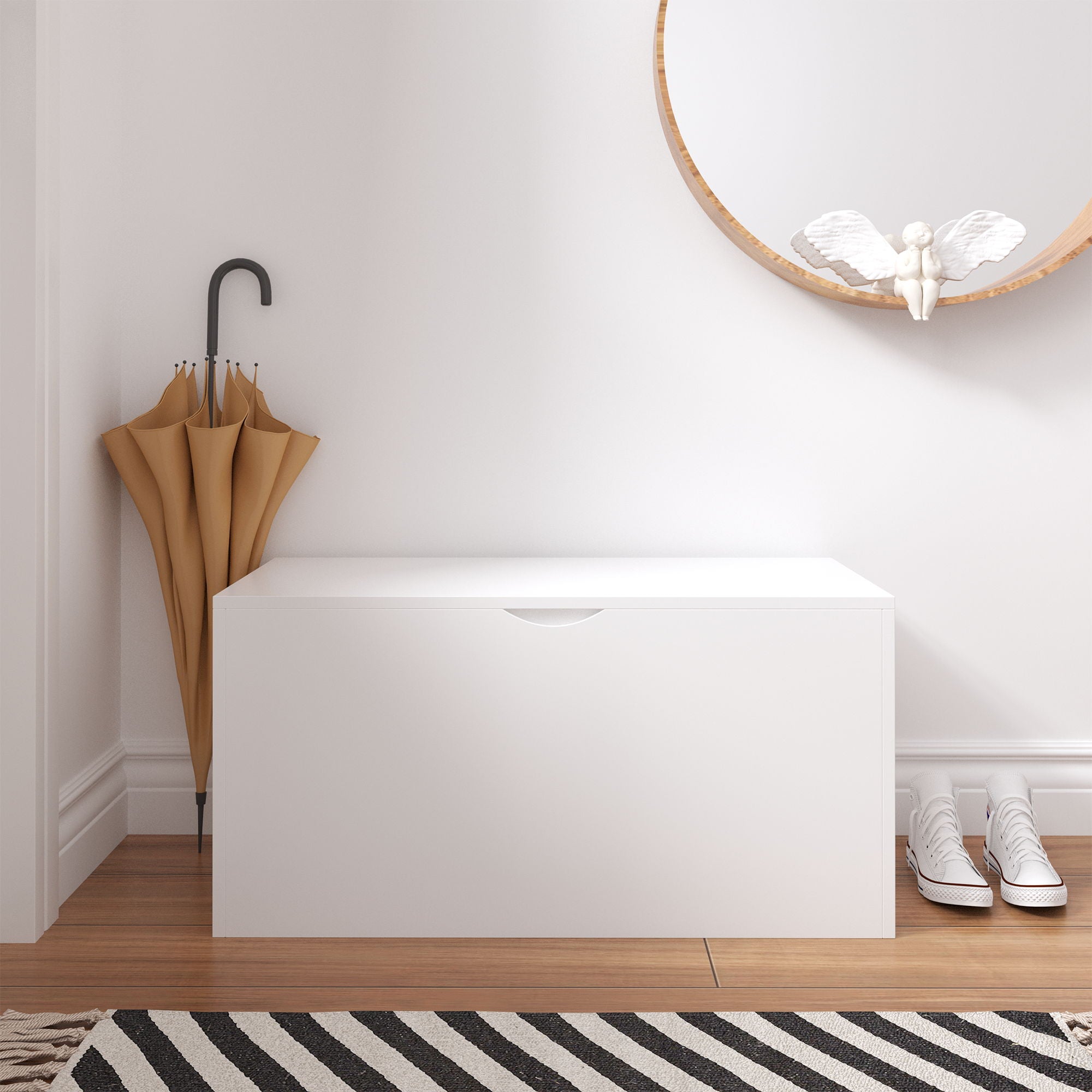 Toy Storage Organizer With Rolling Drawer, Chest With Wheels, Large Pull Out Bin For Nursery - White